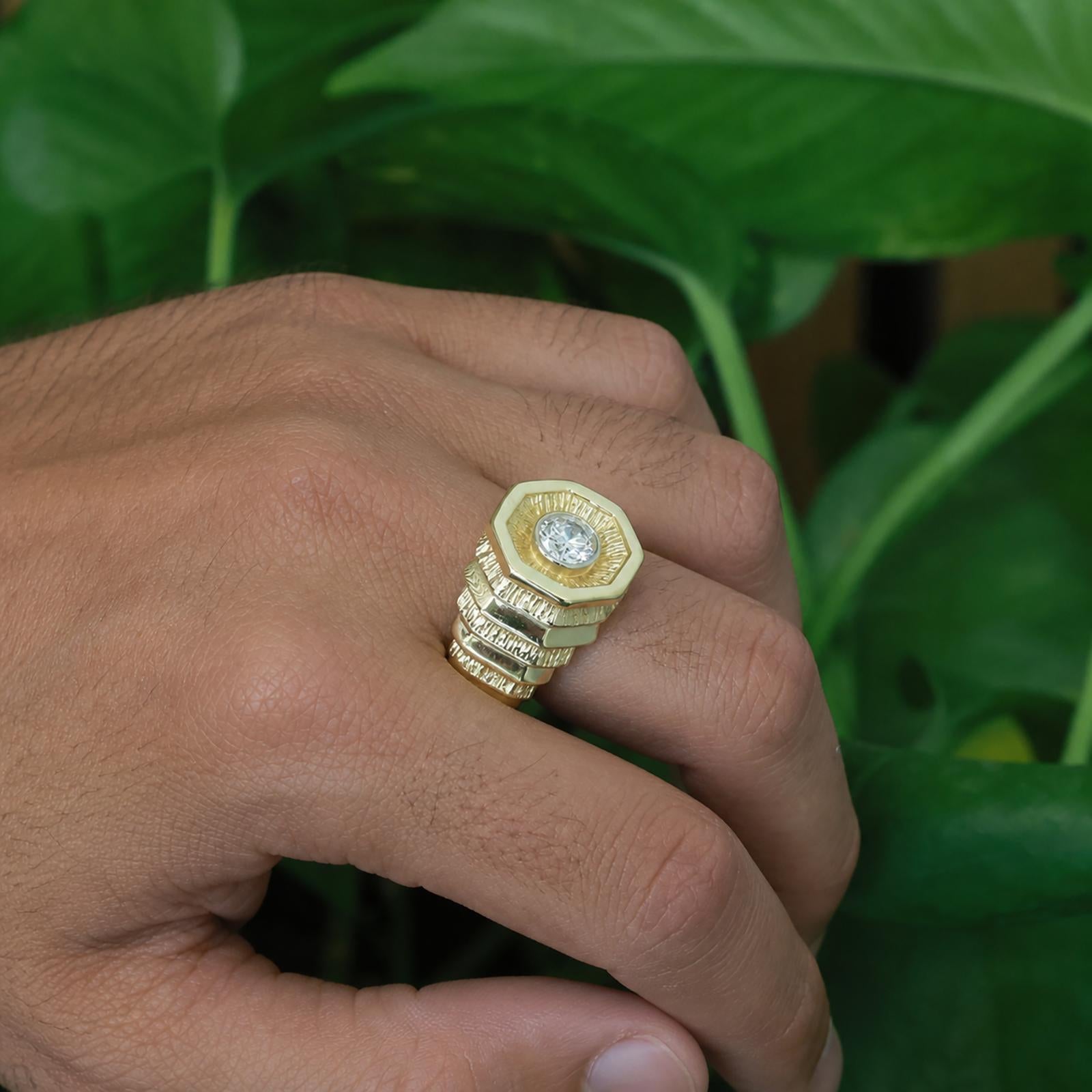 0.75 CT Mens Diamond Signet Ring 14K Two-Tone Gold & Palladium Size 8.25 Estate