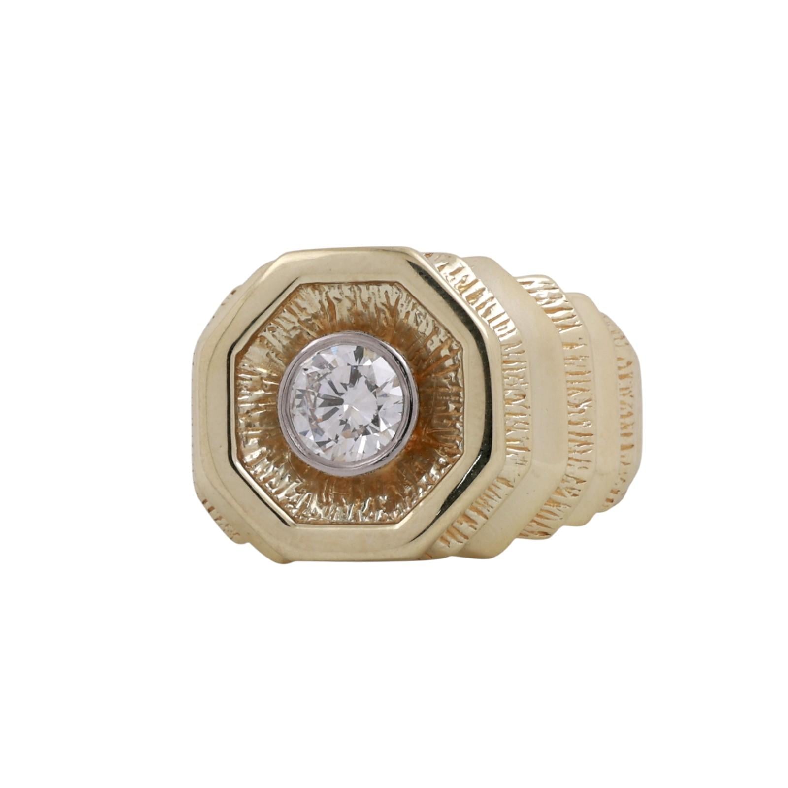 0.75 CT Mens Diamond Signet Ring 14K Two-Tone Gold & Palladium Size 8.25 Estate