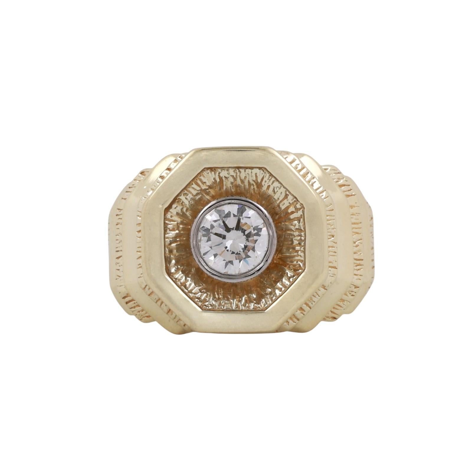0.75 CT Mens Diamond Signet Ring 14K Two-Tone Gold & Palladium Size 8.25 Estate