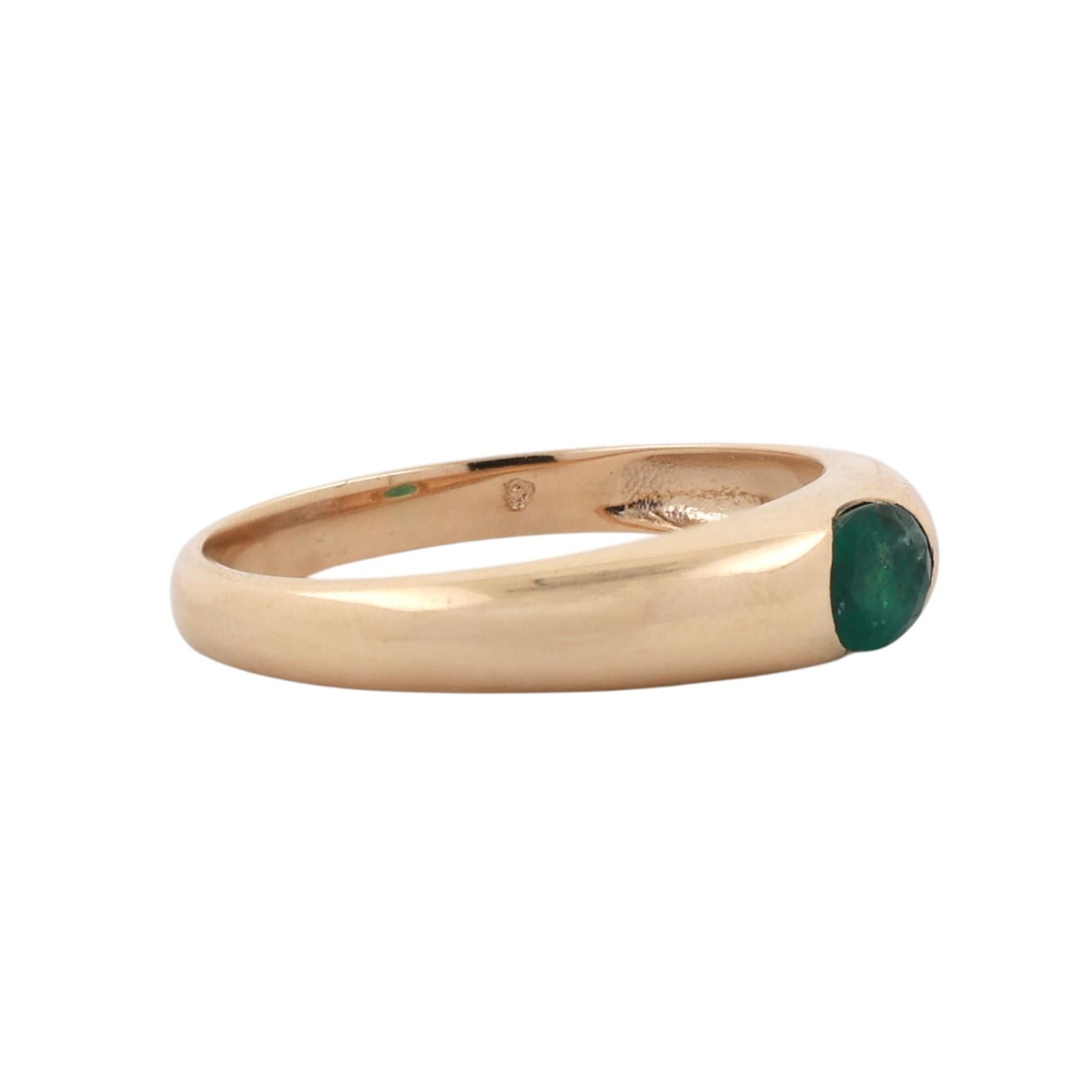 14K Yellow Gold 0.35CT Natural Emerald Oval Flush Set Dome Band Ring Size 7.5
