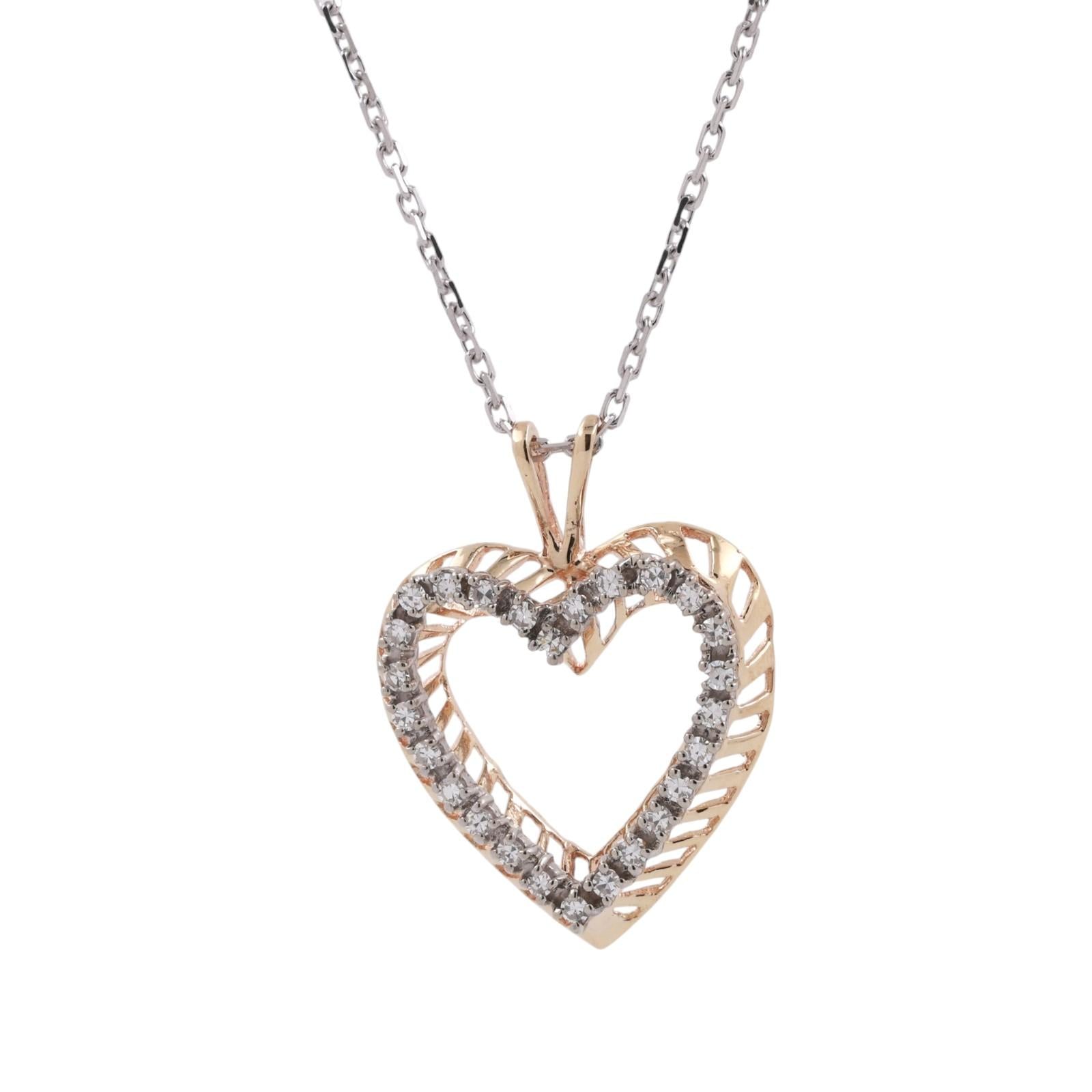 14K Two Tone Gold Diamond Heart Pendant Necklace 0.65CTW Italy 18" Chain