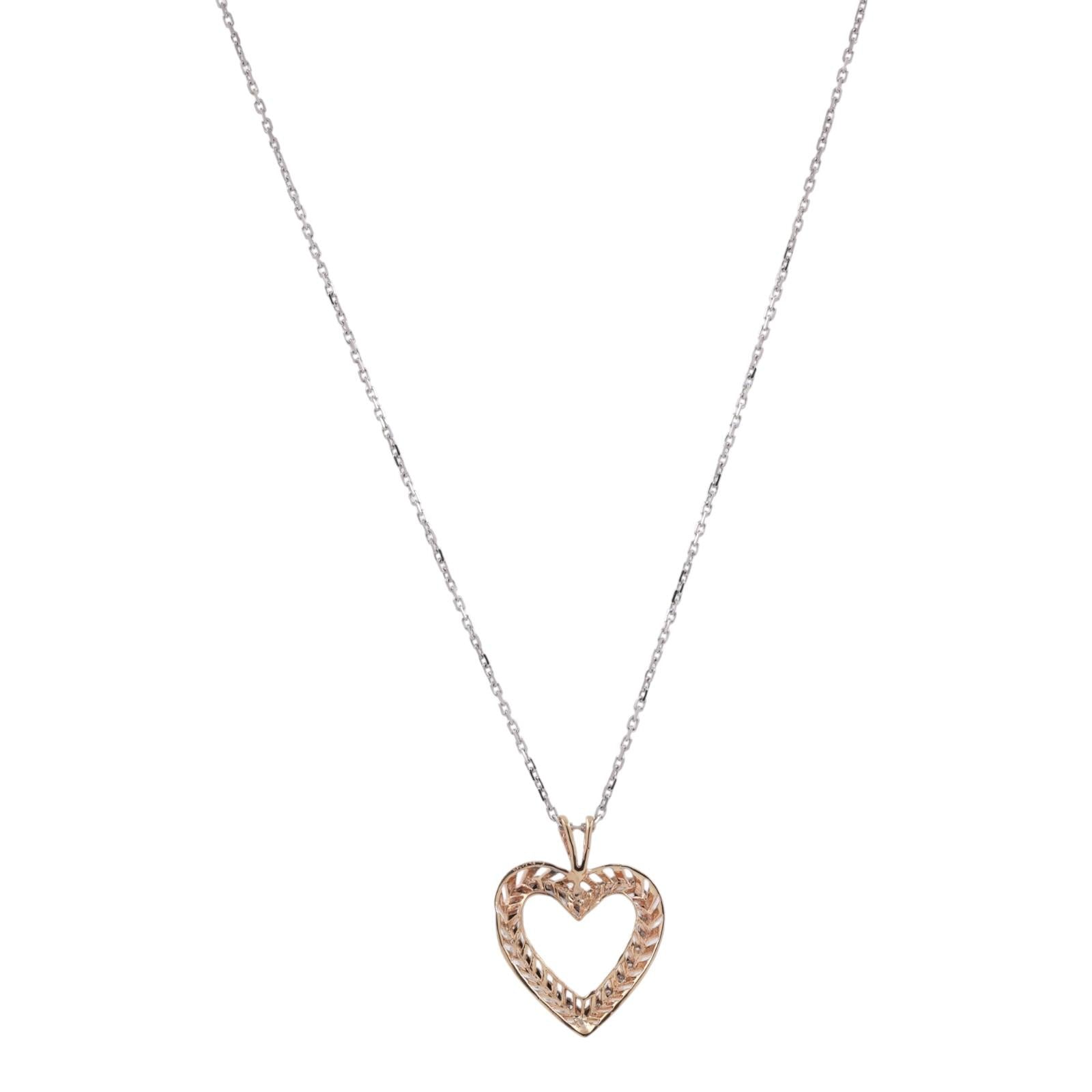 14K Two Tone Gold Diamond Heart Pendant Necklace 0.65CTW Italy 18" Chain