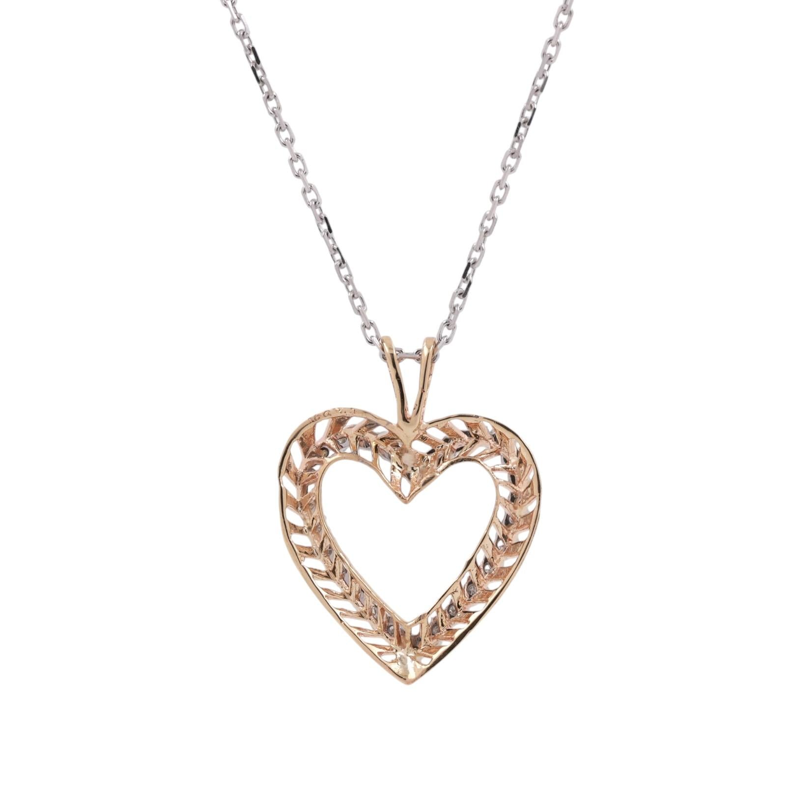 14K Two Tone Gold Diamond Heart Pendant Necklace 0.65CTW Italy 18" Chain