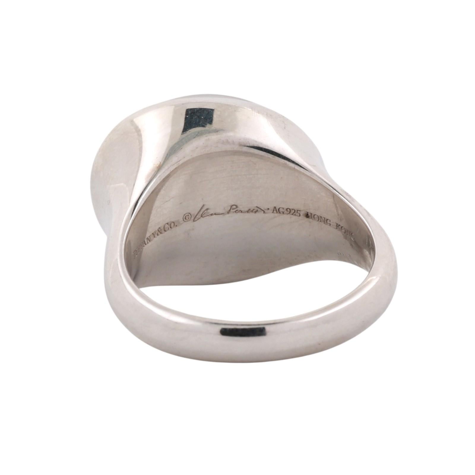 Tiffany & Co. Elsa Peretti Sterling Silver Rock Crystal Cabochon Ring SIze 8.25