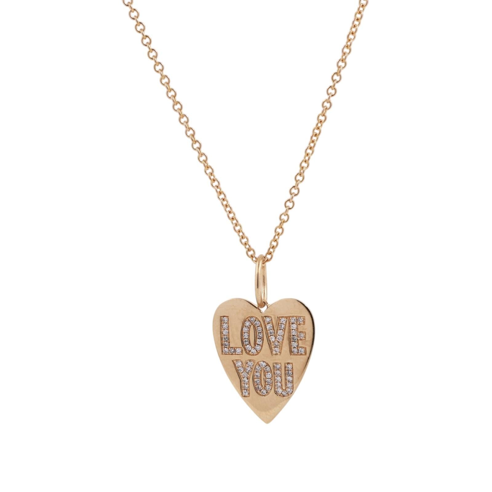 Diamond LOVE YOU Heart Necklace 14K Yellow Gold 18” Chain Ladies Estate