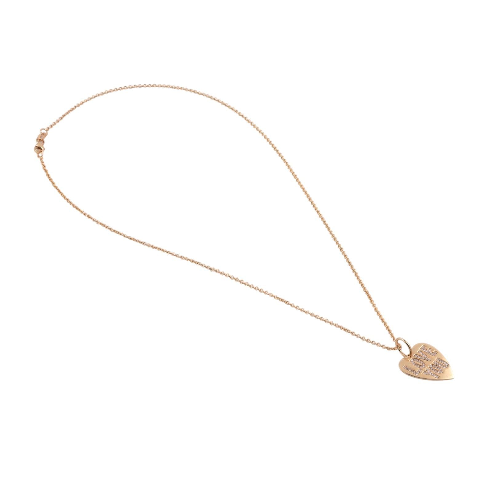 Diamond LOVE YOU Heart Necklace 14K Yellow Gold 18” Chain Ladies Estate