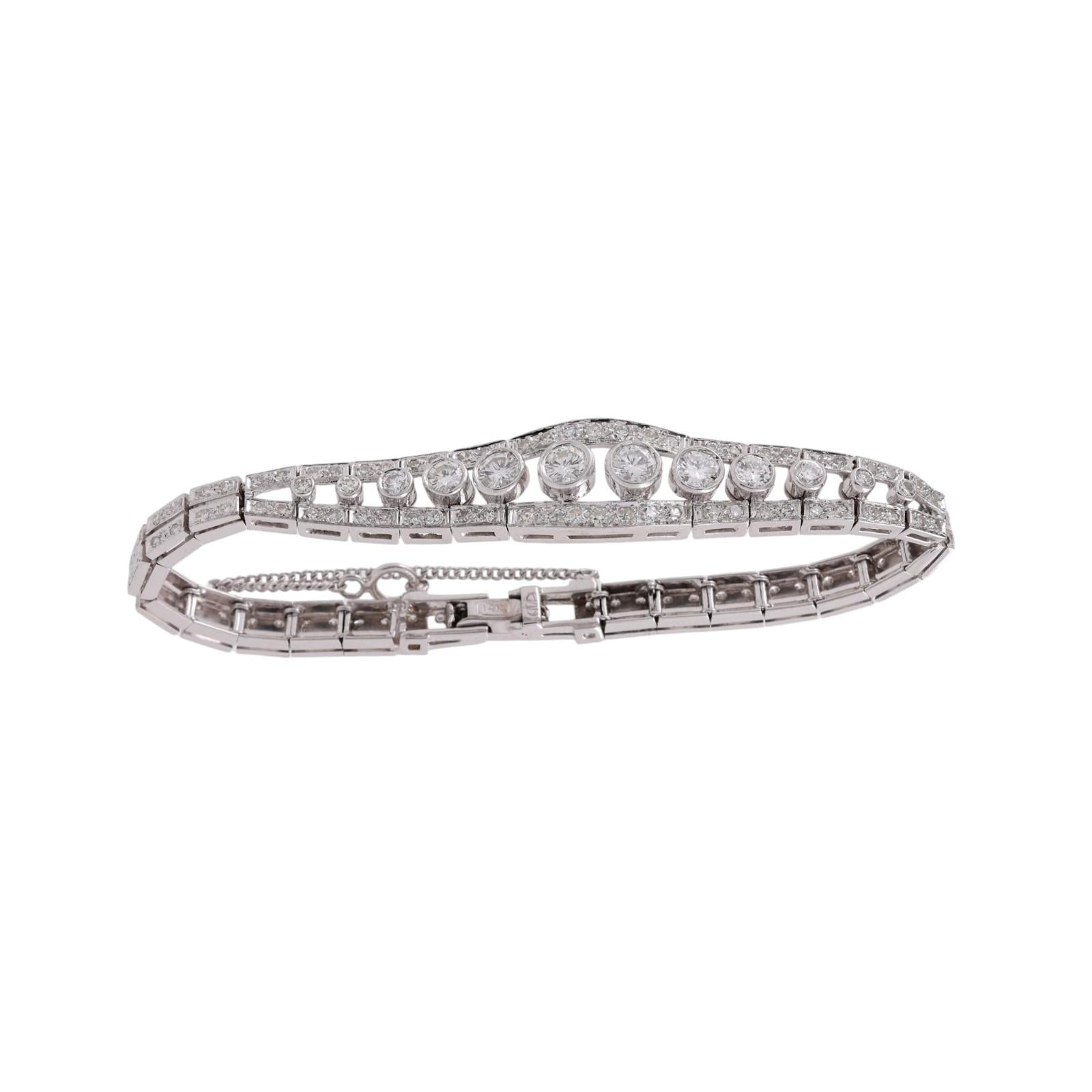 Estate White Gold 2.75ct Natural Diamond Bezel Link Bracelet G-H SI Vintage 6"
