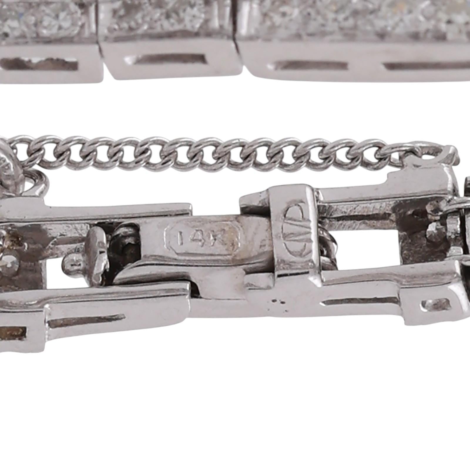 Estate White Gold 2.75ct Natural Diamond Bezel Link Bracelet G-H SI Vintage 6"