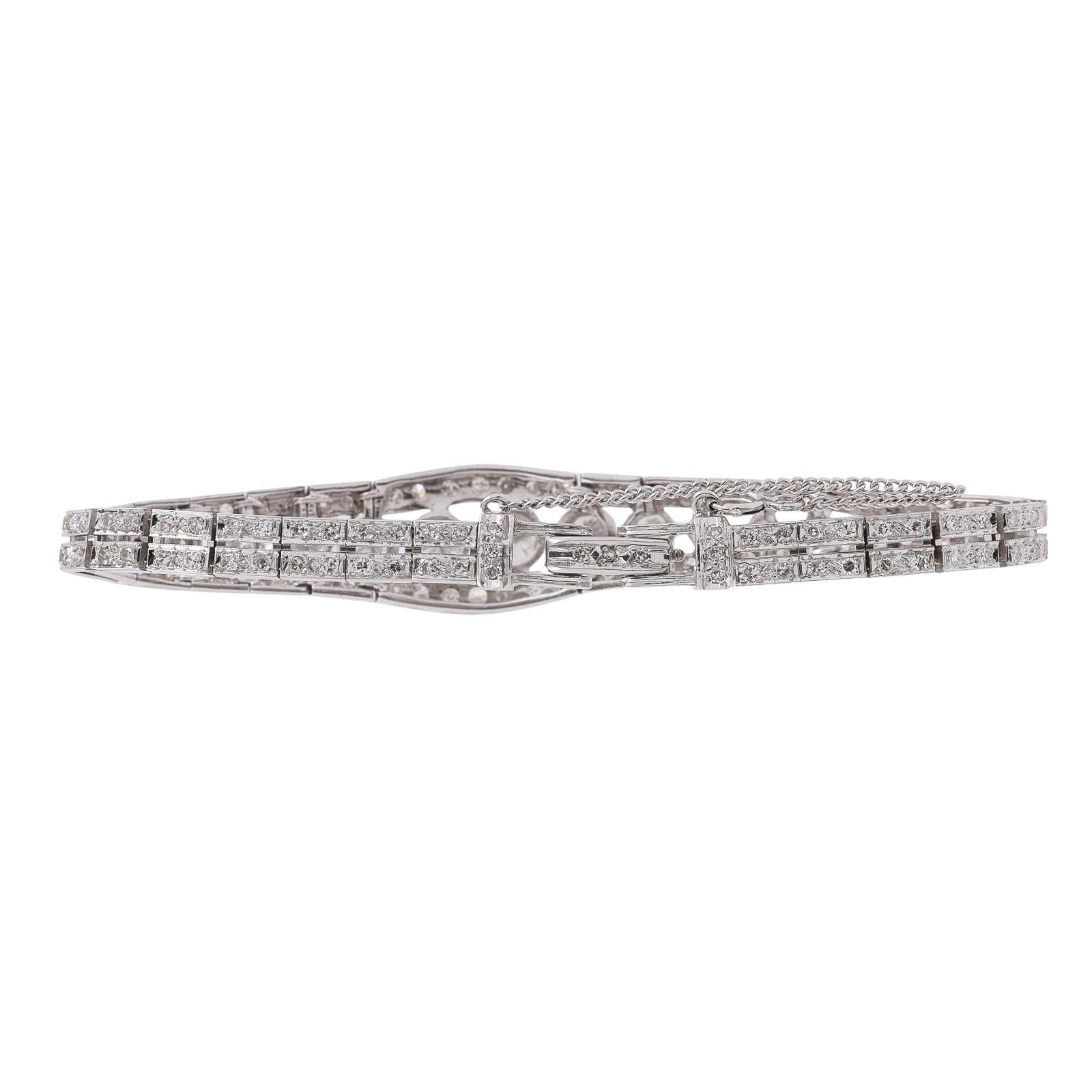 Estate White Gold 2.75ct Natural Diamond Bezel Link Bracelet G-H SI Vintage 6"