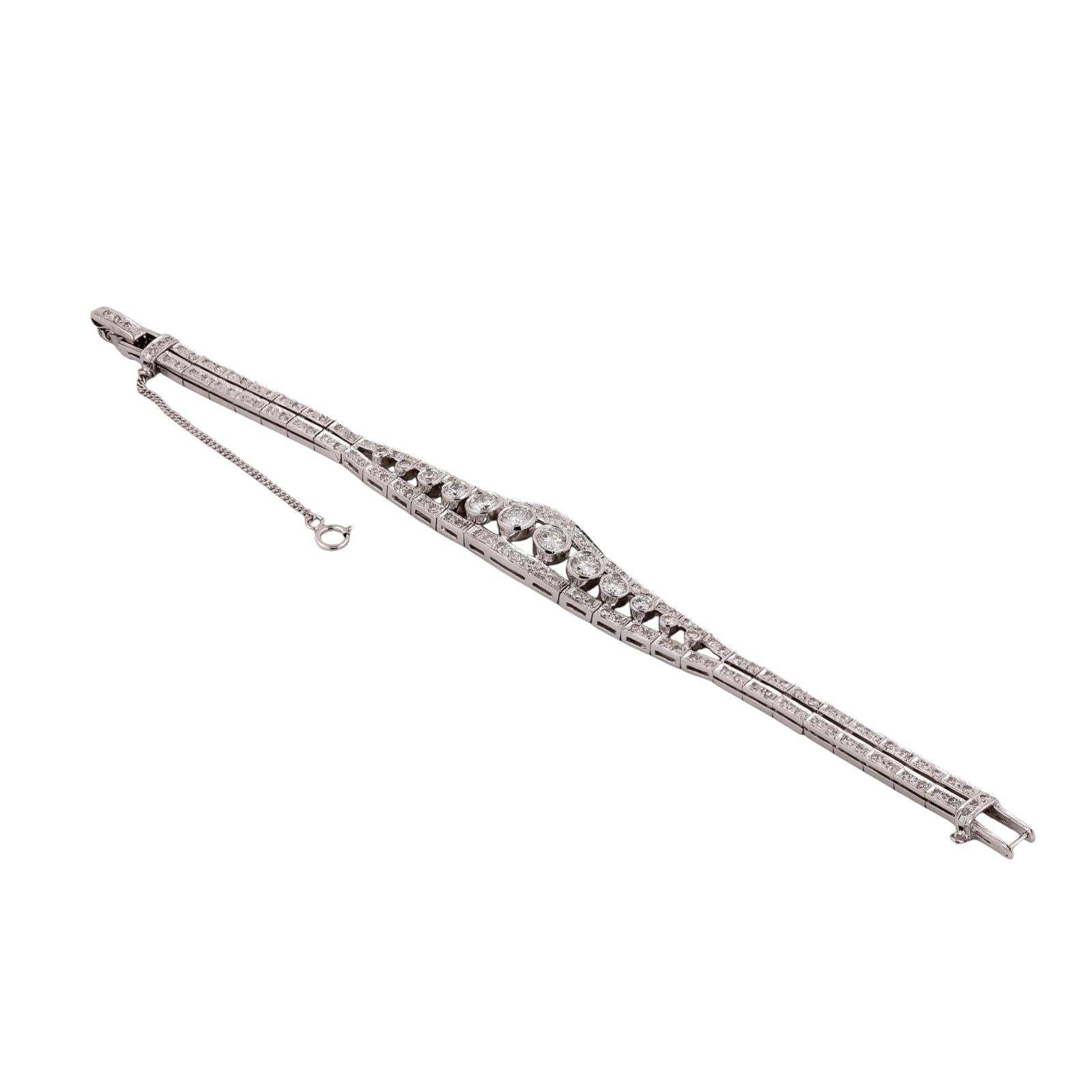 Estate White Gold 2.75ct Natural Diamond Bezel Link Bracelet G-H SI Vintage 6"