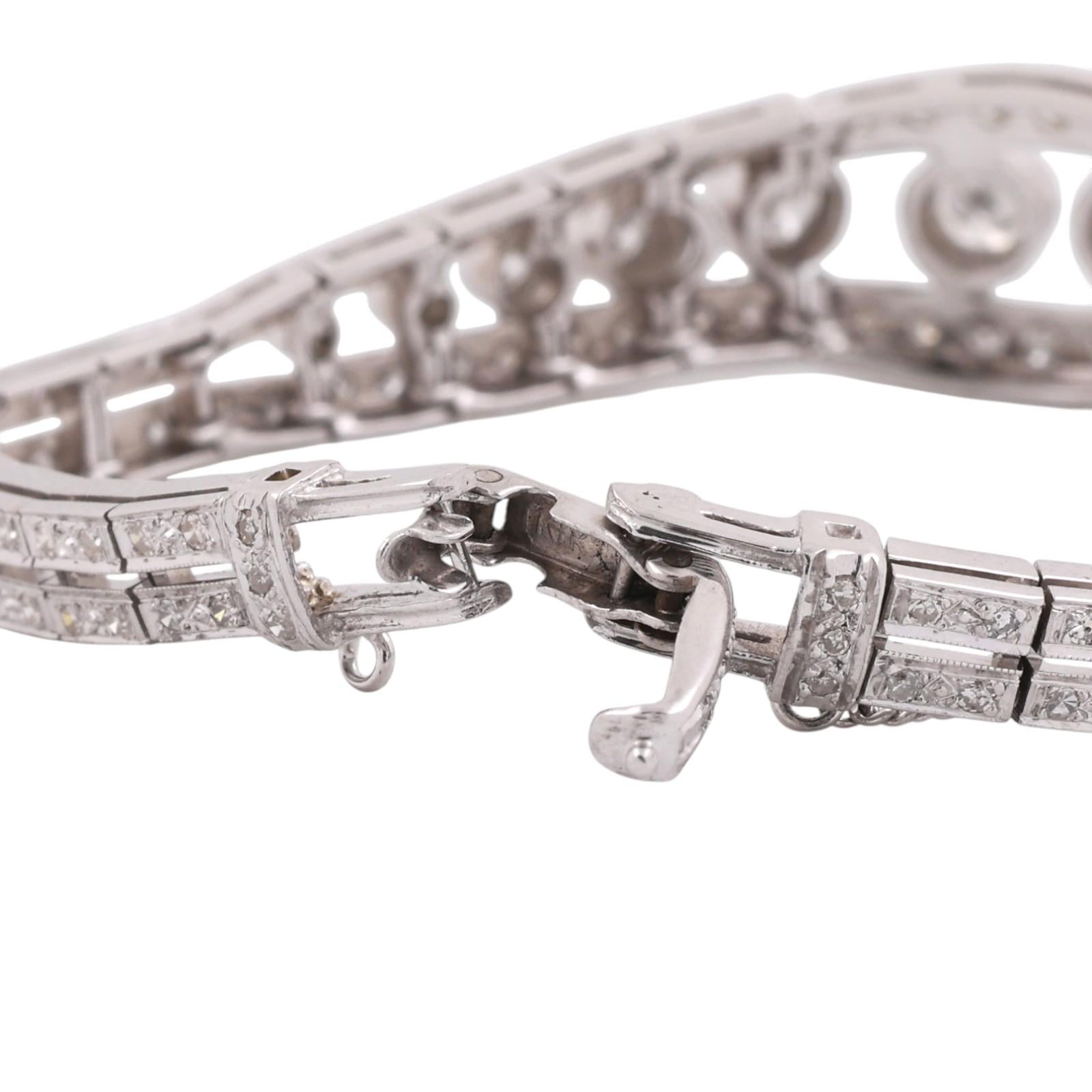 Estate White Gold 2.75ct Natural Diamond Bezel Link Bracelet G-H SI Vintage 6"
