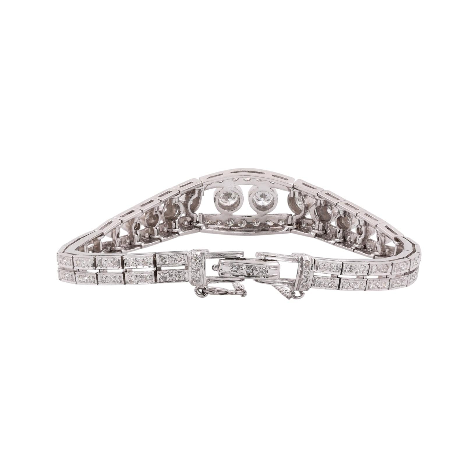 Estate White Gold 2.75ct Natural Diamond Bezel Link Bracelet G-H SI Vintage 6"