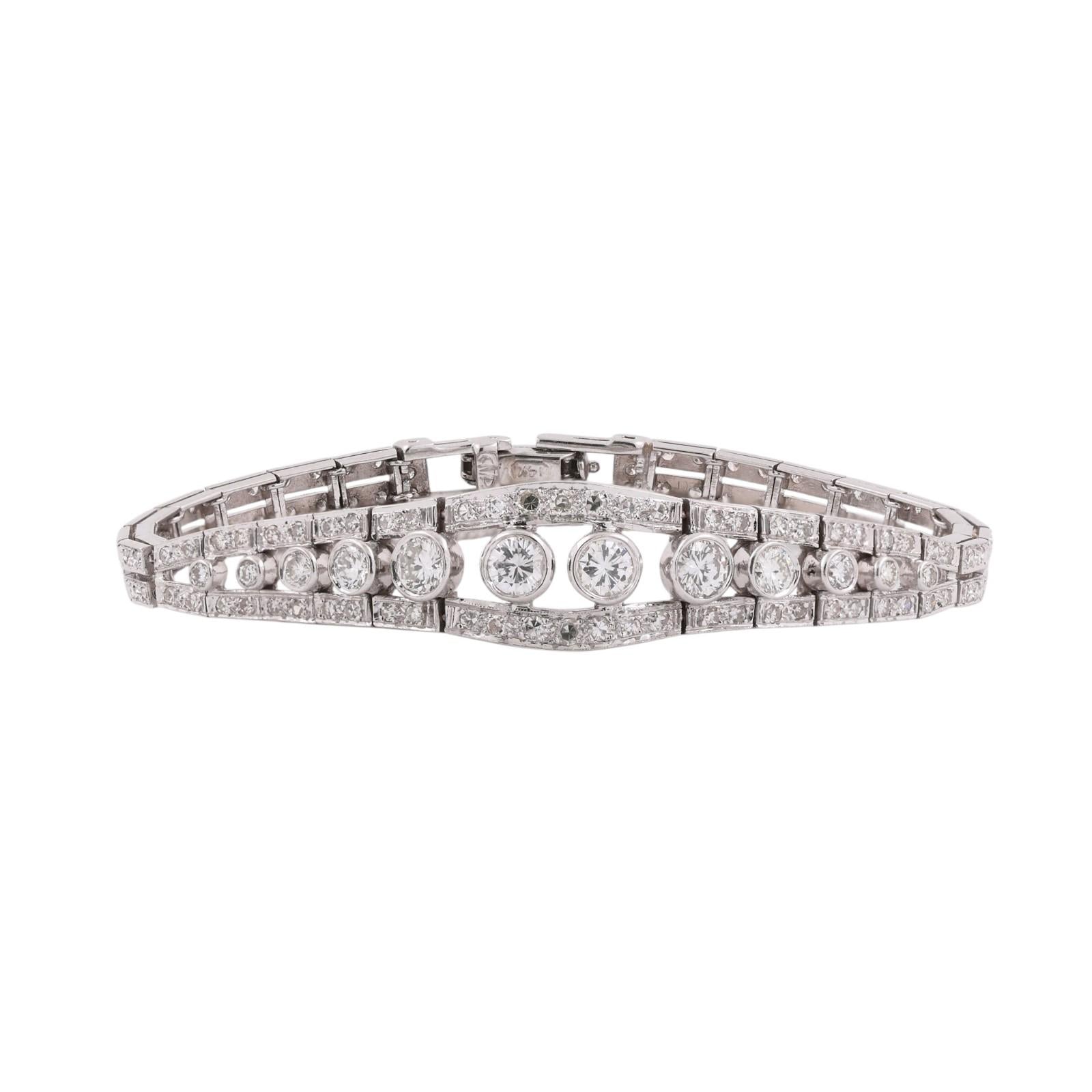 Estate White Gold 2.75ct Natural Diamond Bezel Link Bracelet G-H SI Vintage 6"