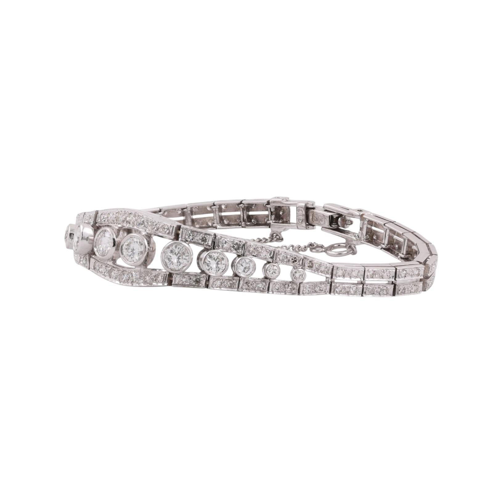 Estate White Gold 2.75ct Natural Diamond Bezel Link Bracelet G-H SI Vintage 6"