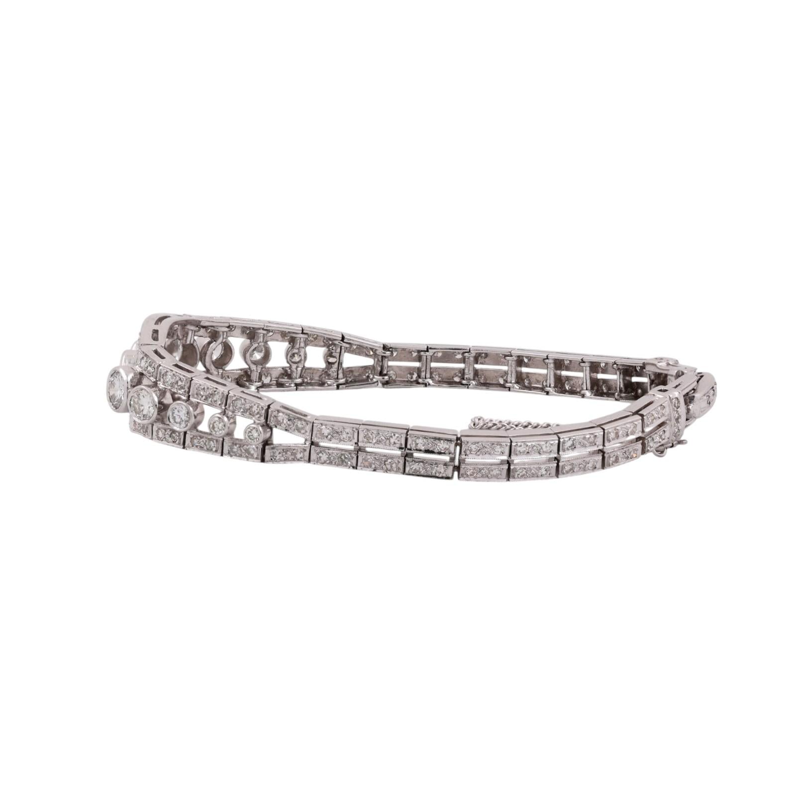 Estate White Gold 2.75ct Natural Diamond Bezel Link Bracelet G-H SI Vintage 6"