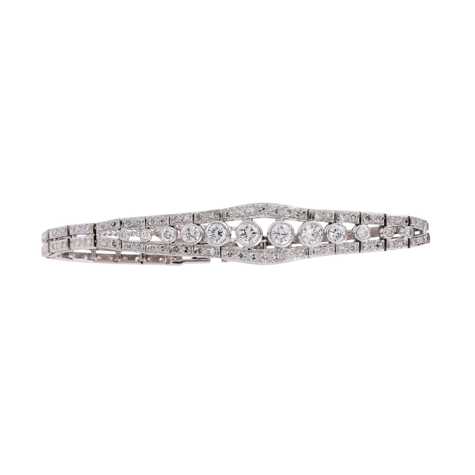 Estate White Gold 2.75ct Natural Diamond Bezel Link Bracelet G-H SI Vintage 6"