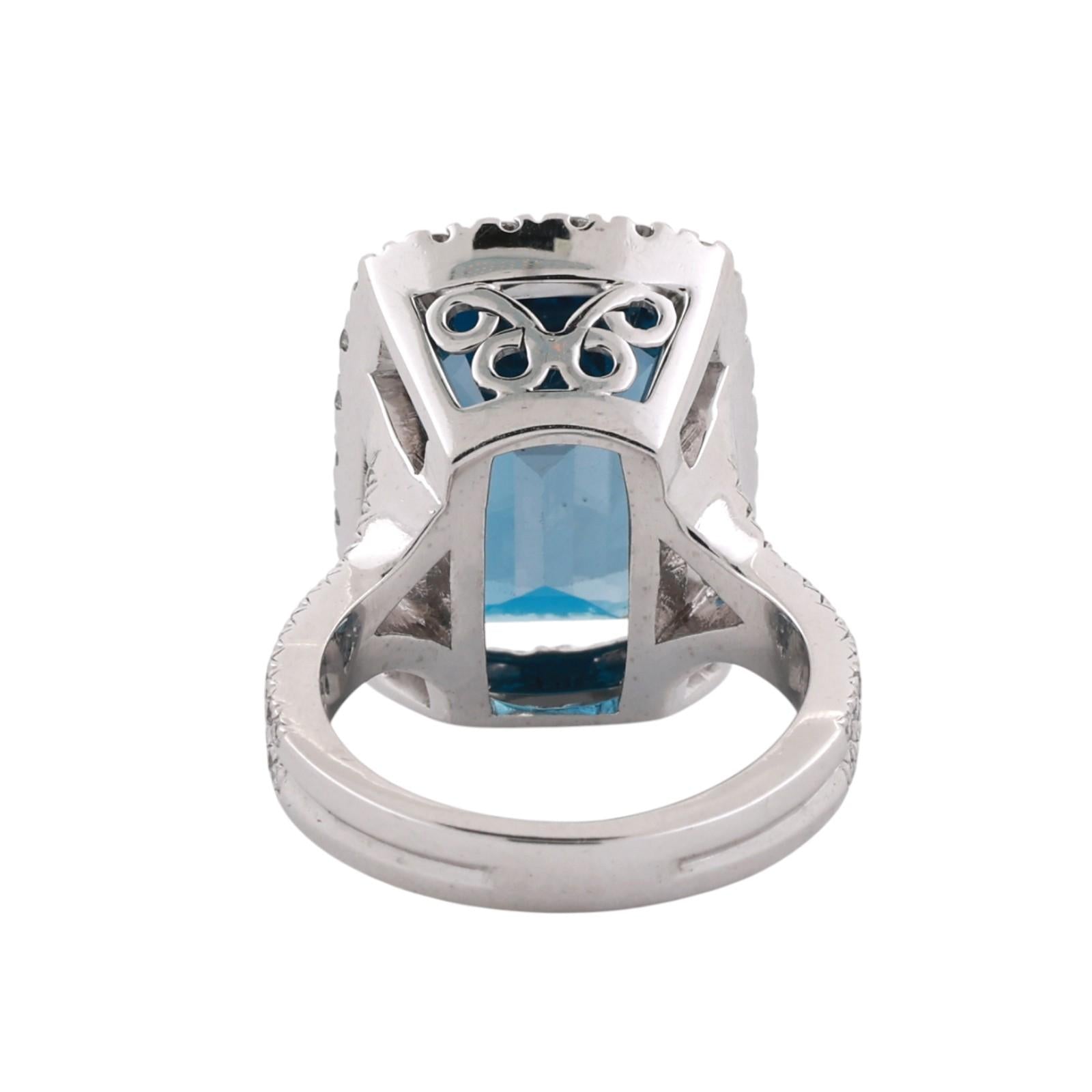 18K White Gold 8.50CT Emerald Cut Blue Topaz Diamond Halo Ring 9.55CTW SIze 5