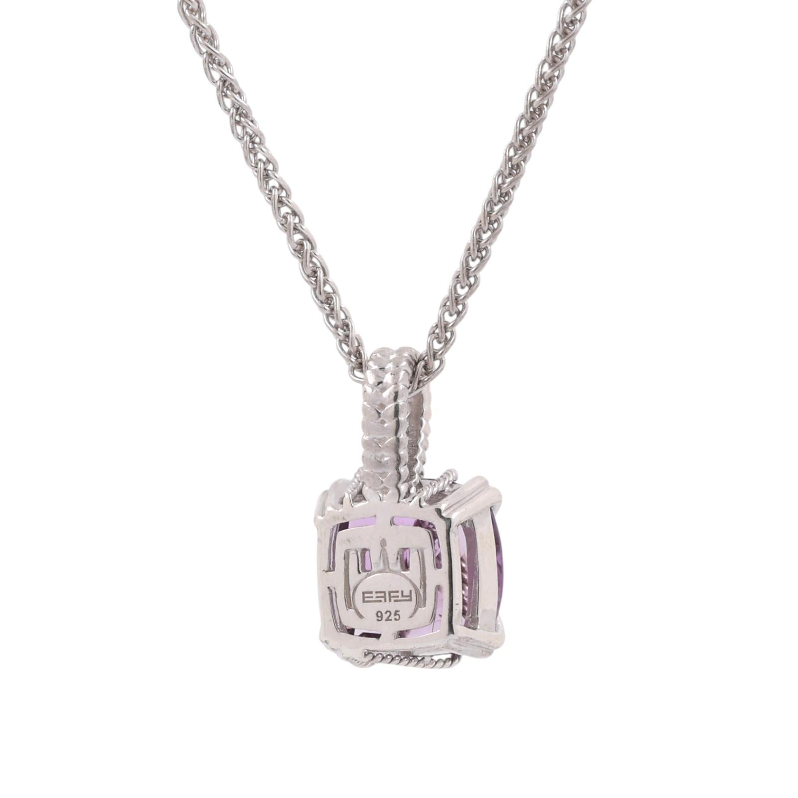 EFFY Sterling Silver Amethyst Pendant Necklace 3.75 CTW 18" Ladies