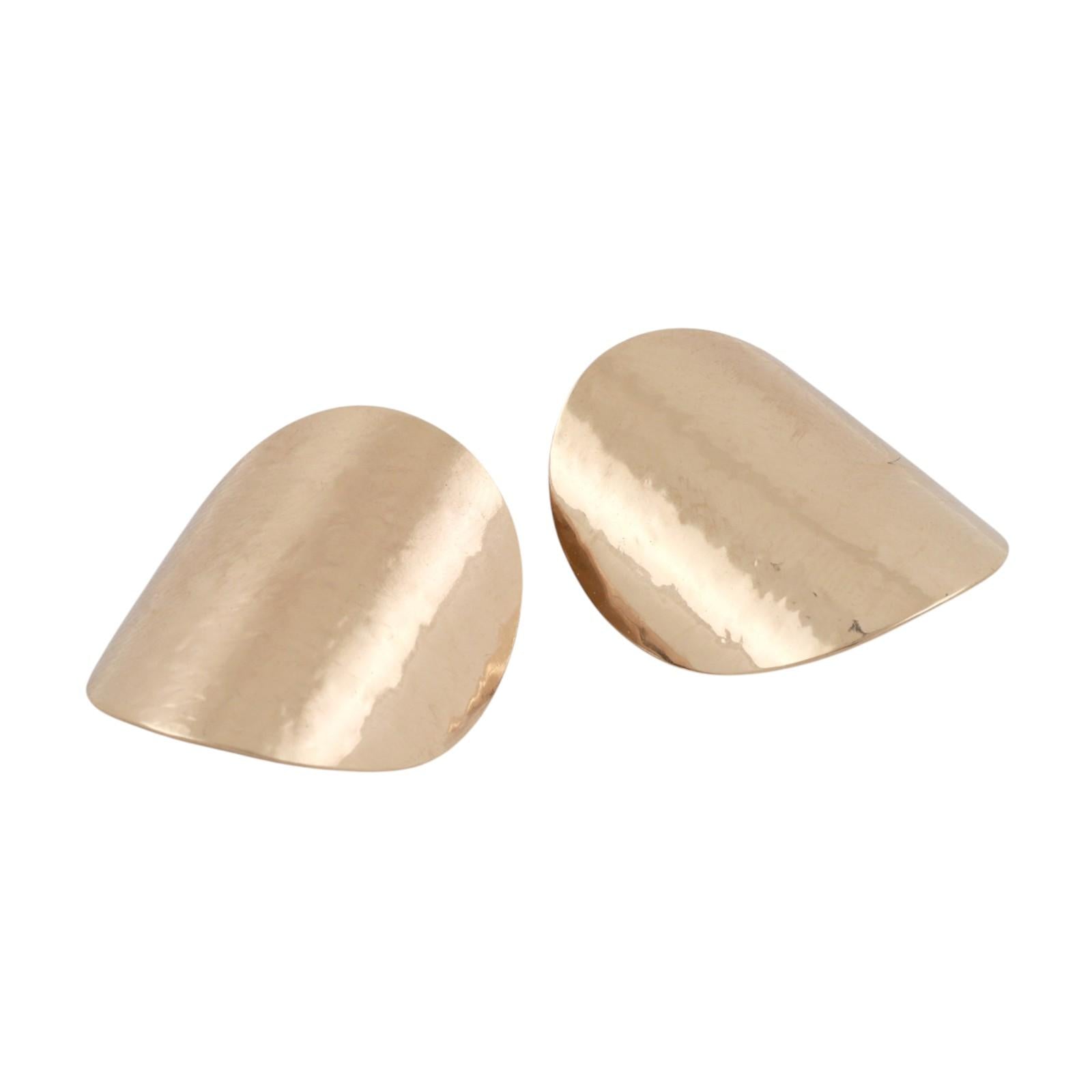 Vintage 14K Yellow Gold Hammered Textured Oval Disc Statement Stud Earrings