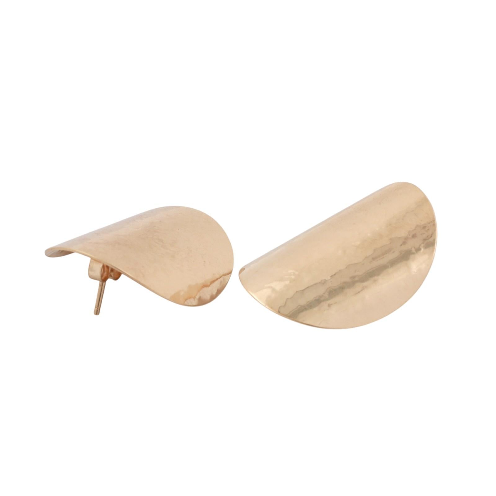 Vintage 14K Yellow Gold Hammered Textured Oval Disc Statement Stud Earrings