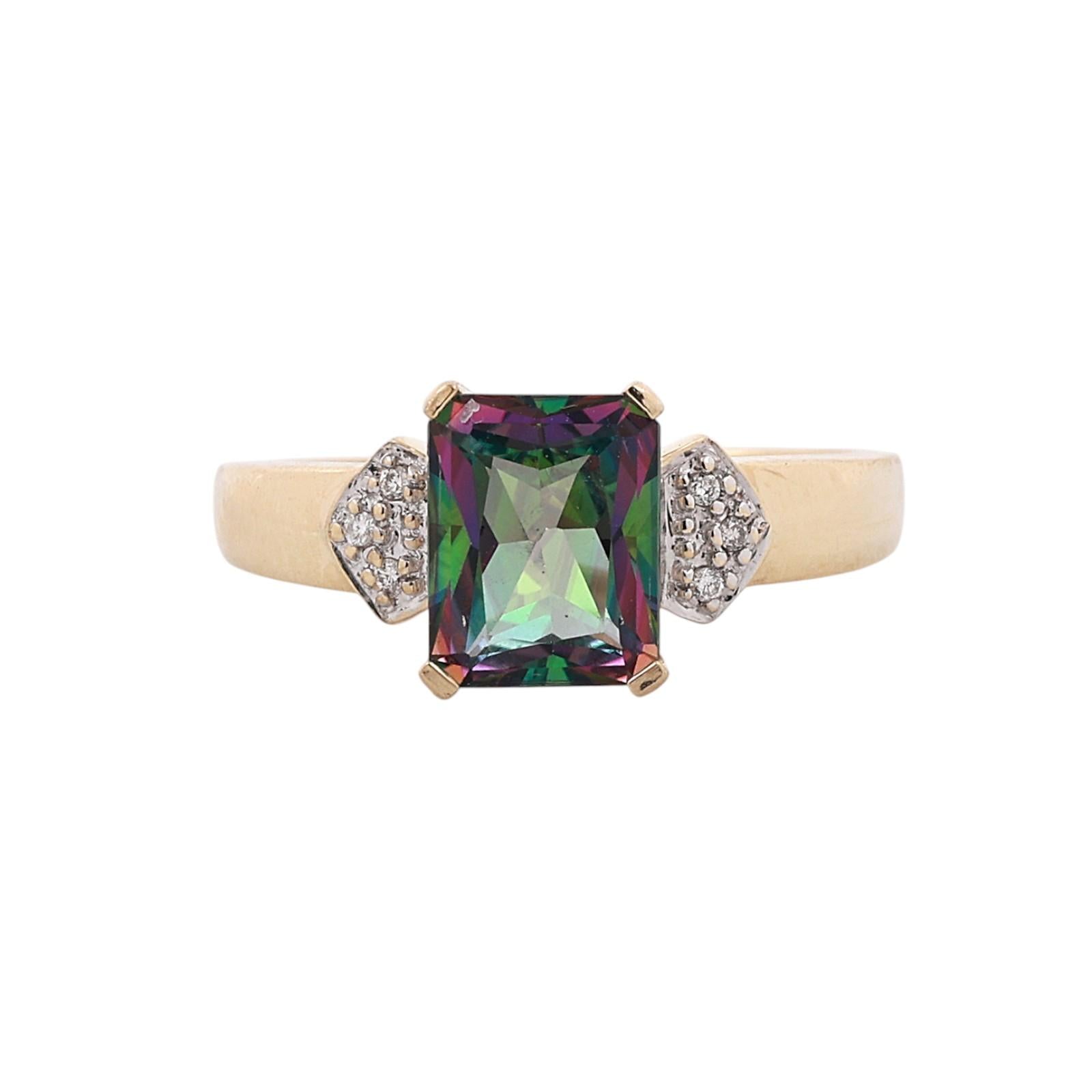 14K Two-Tone Gold 3.00CT Mystic Topaz Diamond Ring Size 9.25