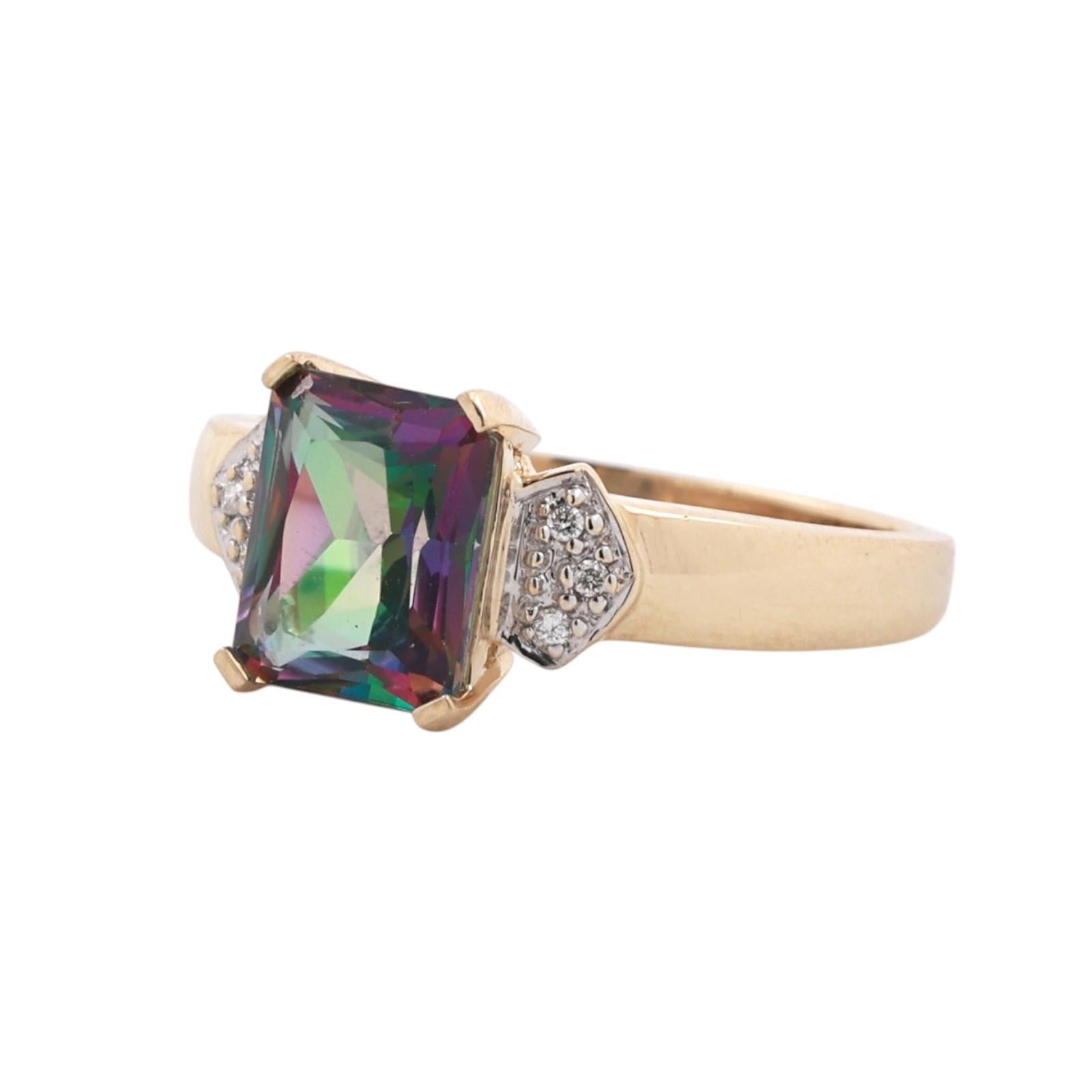 14K Two-Tone Gold 3.00CT Mystic Topaz Diamond Ring Size 9.25