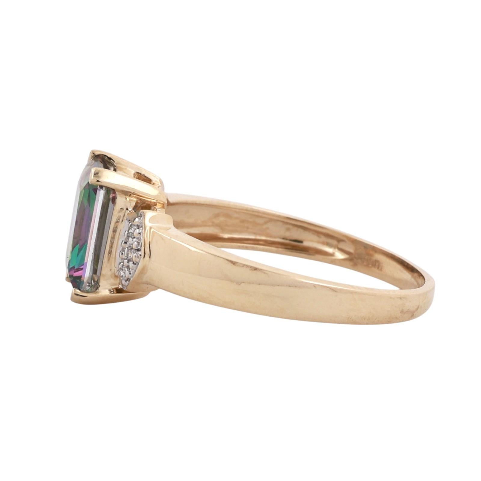 14K Two-Tone Gold 3.00CT Mystic Topaz Diamond Ring Size 9.25