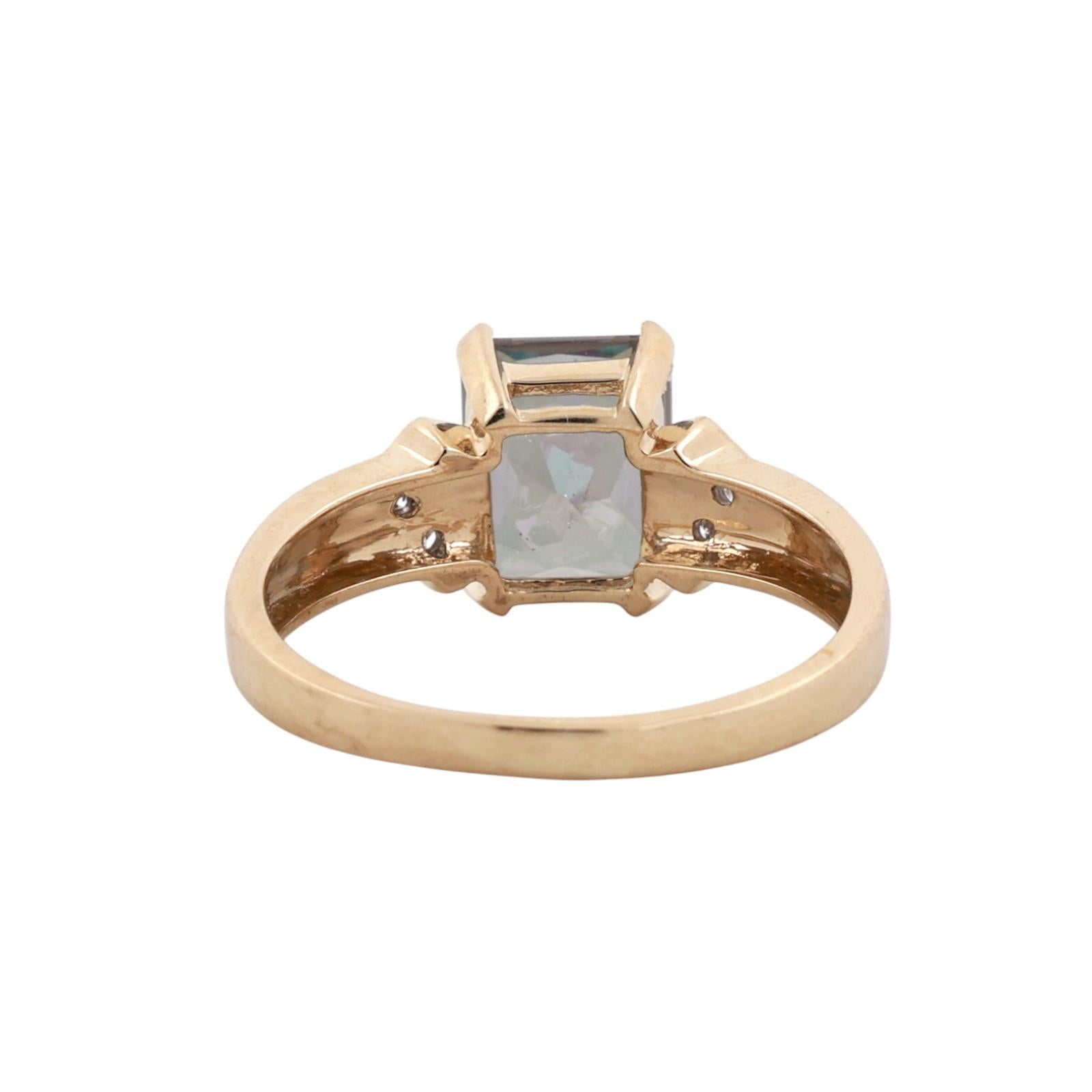 14K Two-Tone Gold 3.00CT Mystic Topaz Diamond Ring Size 9.25