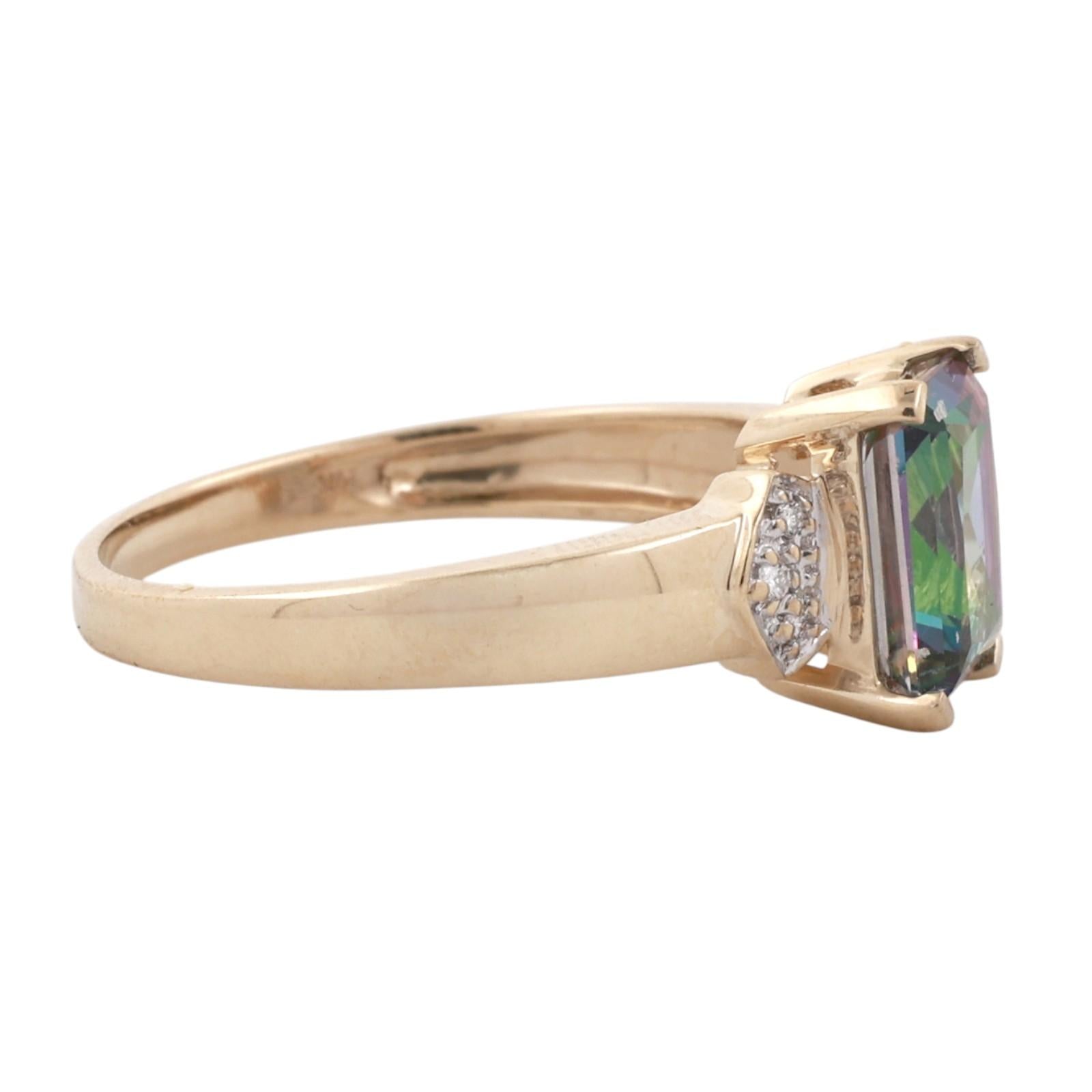 14K Two-Tone Gold 3.00CT Mystic Topaz Diamond Ring Size 9.25
