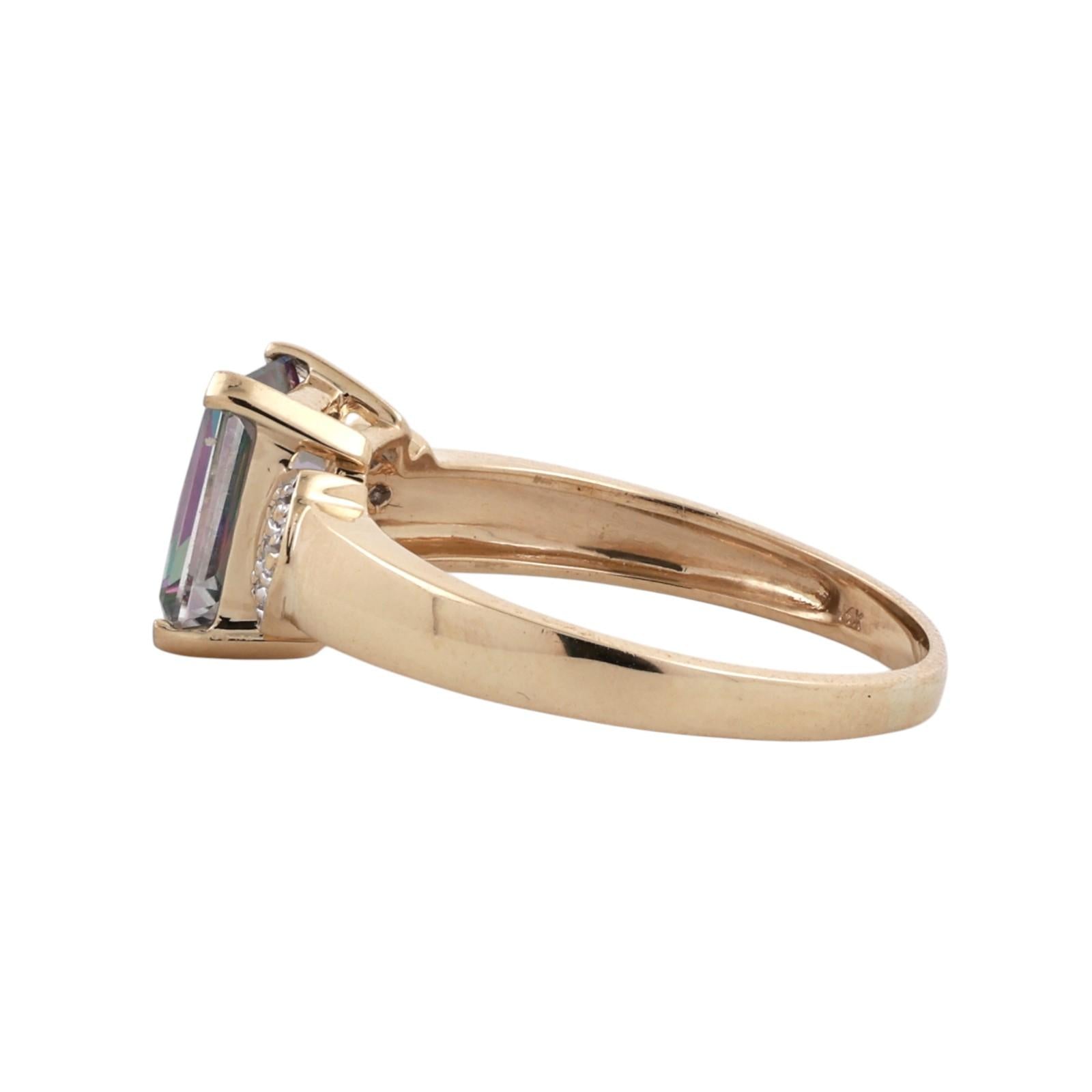 14K Two-Tone Gold 3.00CT Mystic Topaz Diamond Ring Size 9.25