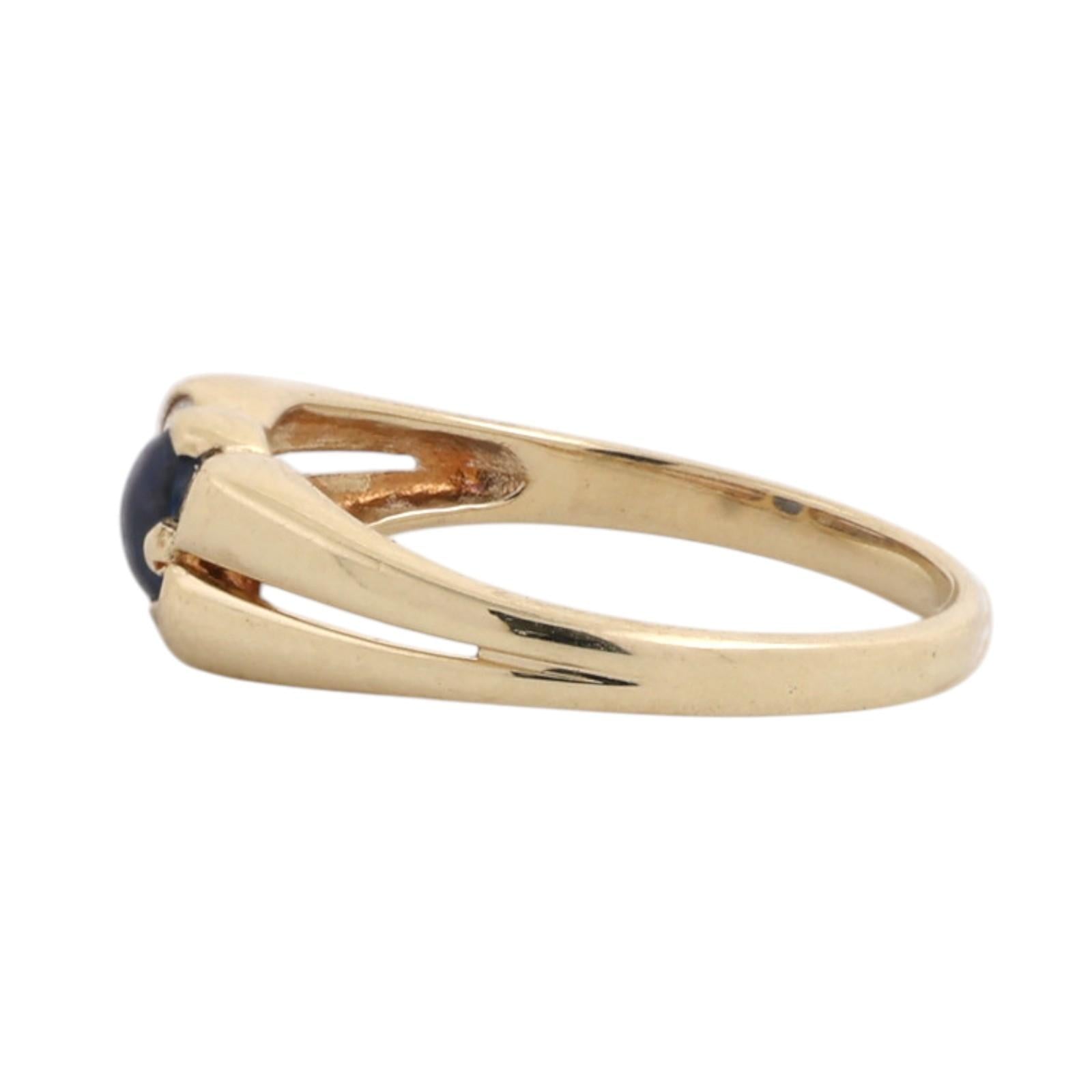 14K Yellow Gold Natural Blue Sapphire Diamond Ring Oval Cabochon Size 6