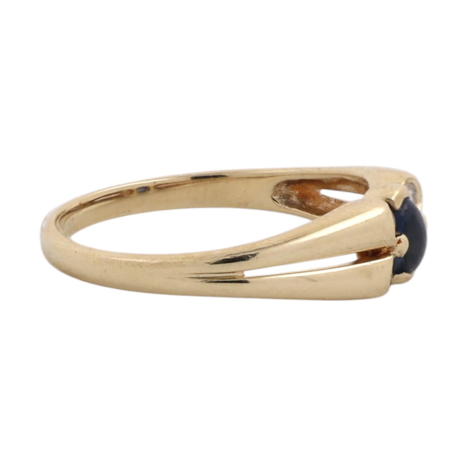 14K Yellow Gold Natural Blue Sapphire Diamond Ring Oval Cabochon Size 6