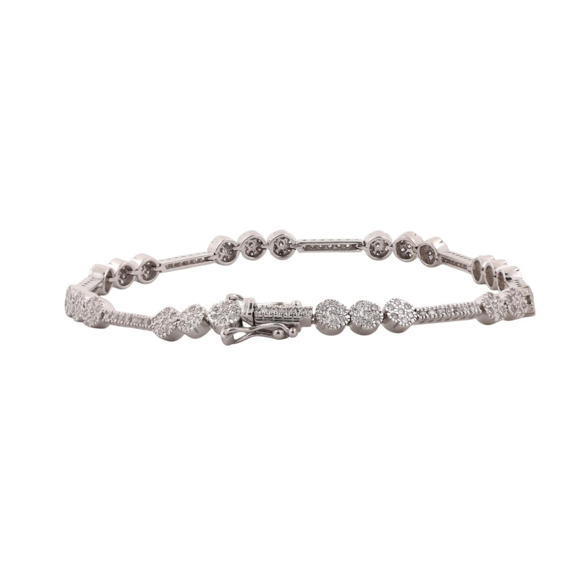 Natural Diamond Cluster Station Link Bracelet 14K White Gold 1.65 CTW 7.25"