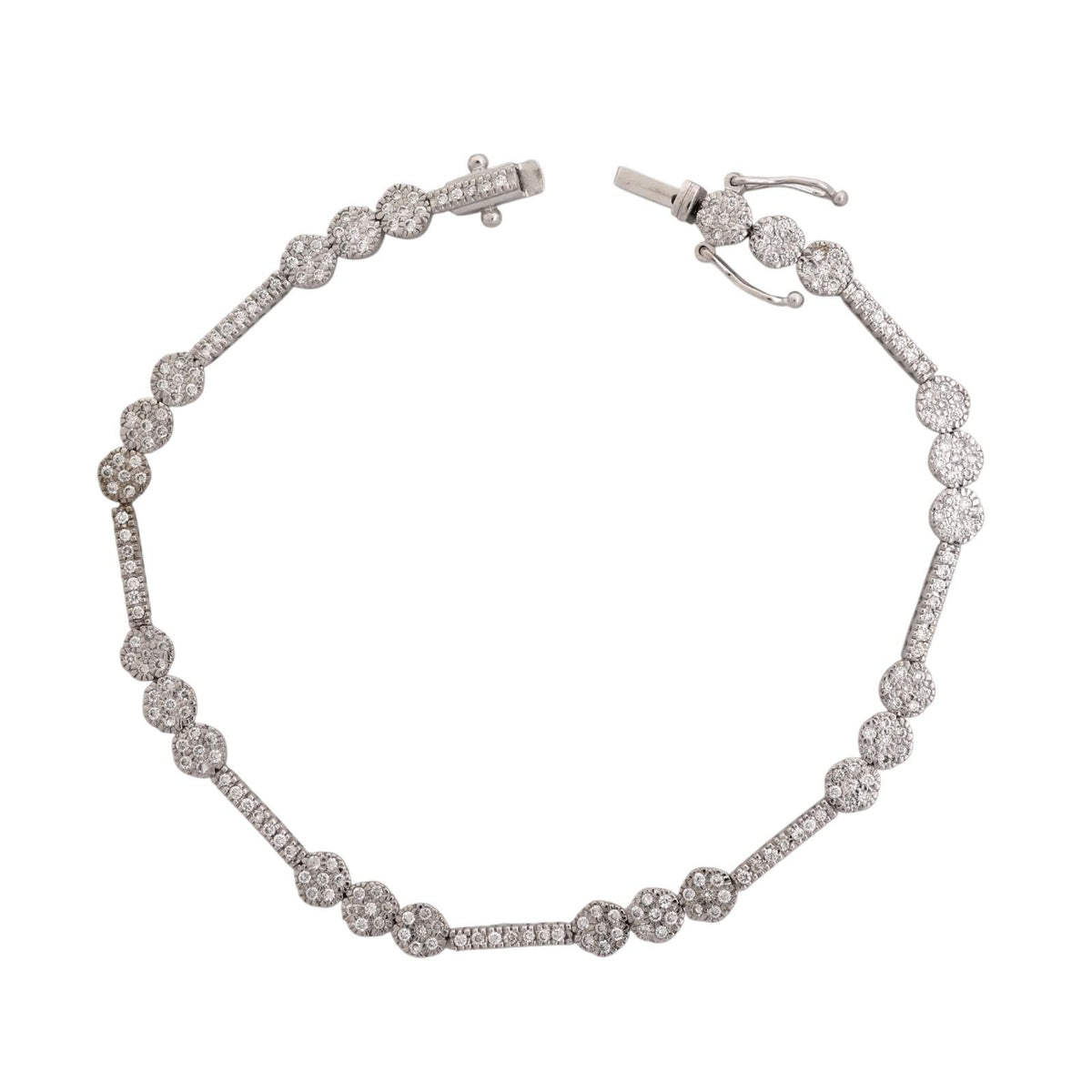 Natural Diamond Cluster Station Link Bracelet 14K White Gold 1.65 CTW 7.25"
