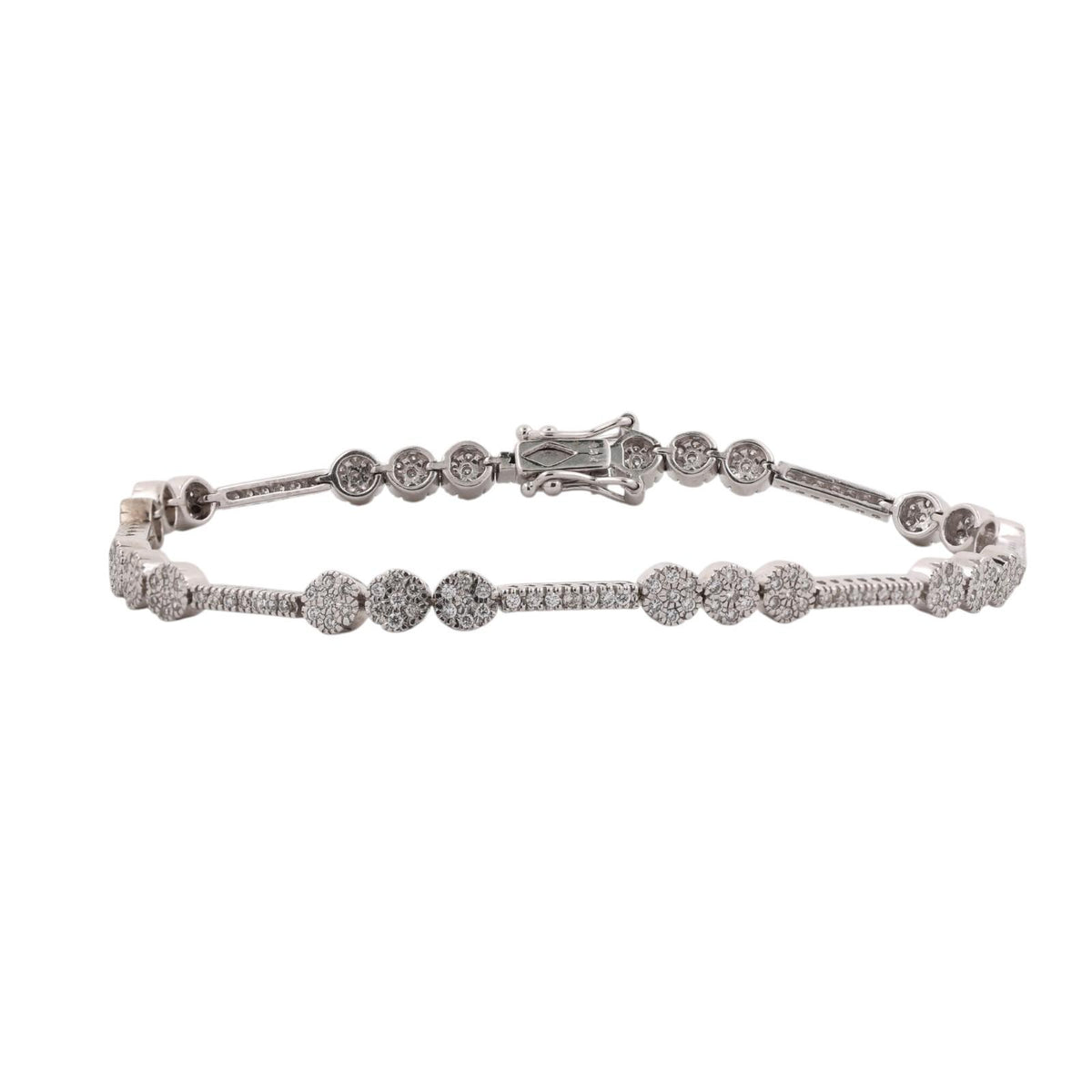 Natural Diamond Cluster Station Link Bracelet 14K White Gold 1.65 CTW 7.25"