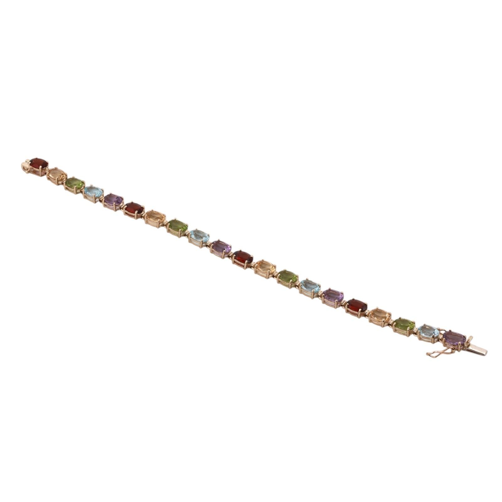 14K Gold Multi Gemstone Tennis Bracelet Citrine Garnet Amethyst Topaz Peridot 7"