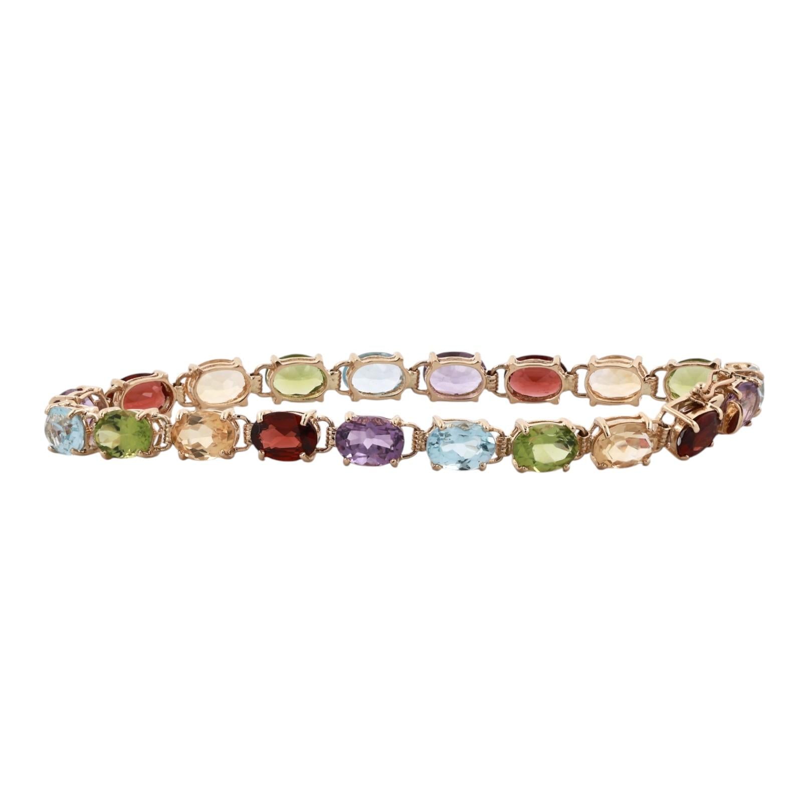 14K Gold Multi Gemstone Tennis Bracelet Citrine Garnet Amethyst Topaz Peridot 7"