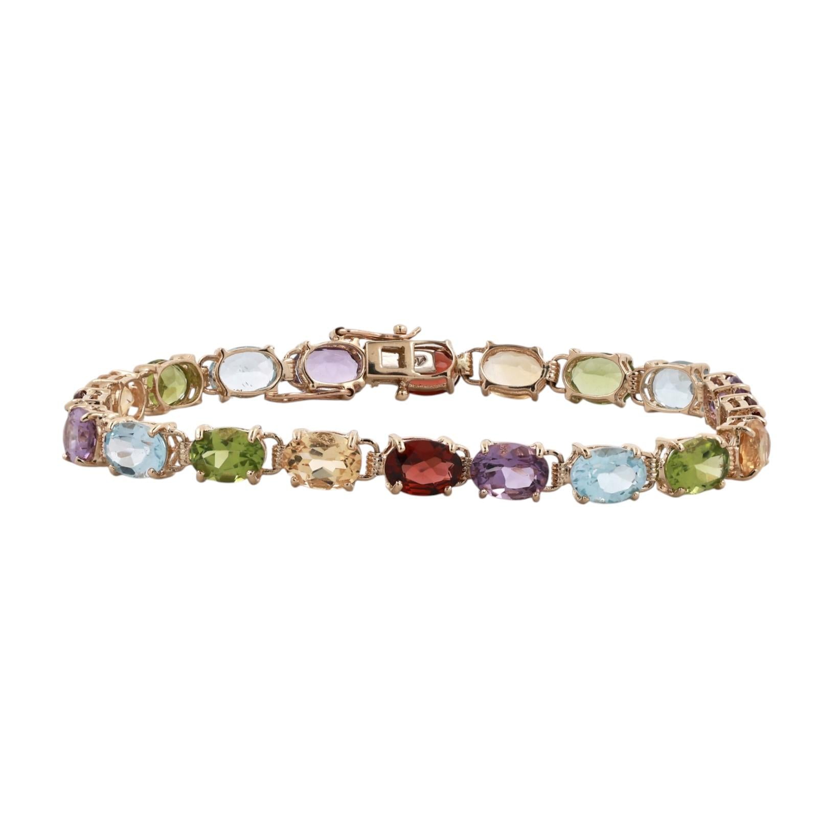 14K Gold Multi Gemstone Tennis Bracelet Citrine Garnet Amethyst Topaz Peridot 7"