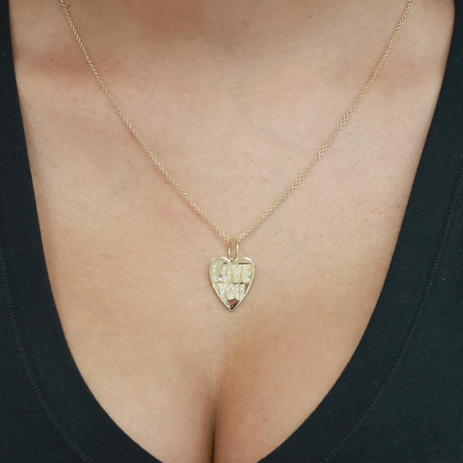 Diamond LOVE YOU Heart Necklace 14K Yellow Gold 18” Chain Ladies Estate