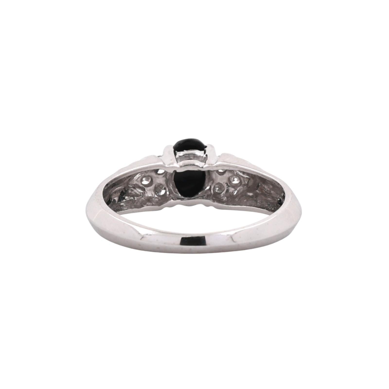 14K White Gold Black Onyx Diamond Ring Oval Onyx 0.15CTW Diamond Accents Size 5