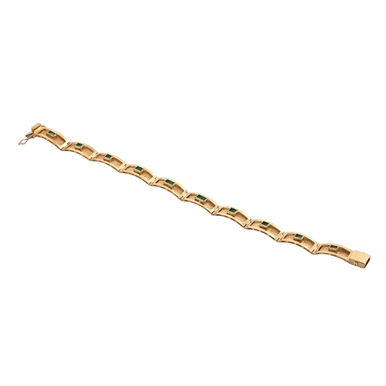 18K Yellow Gold Natural Emerald Panel Link Bracelet 0.60CTW 6.5" Estate