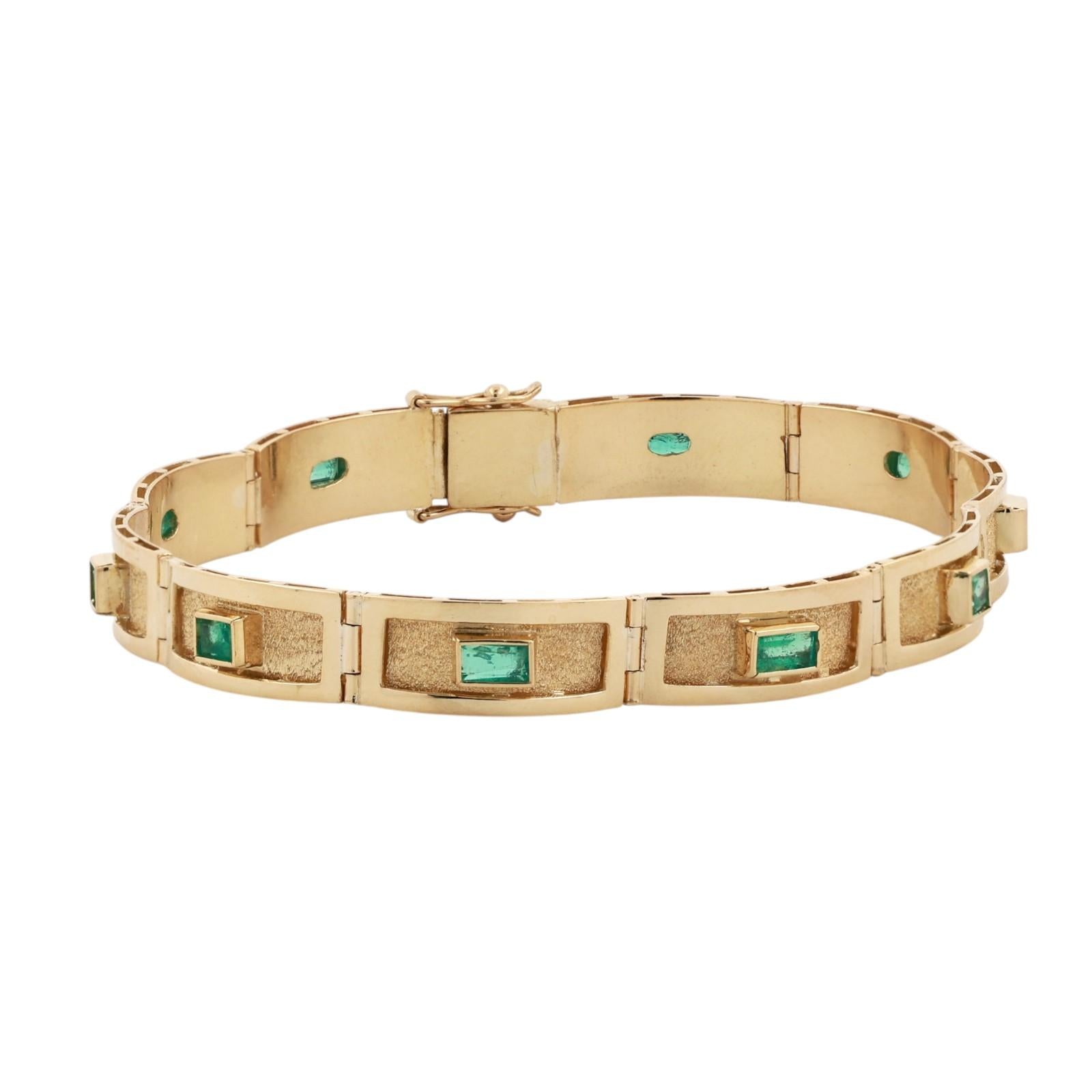 18K Yellow Gold Natural Emerald Panel Link Bracelet 0.60CTW 6.5" Estate