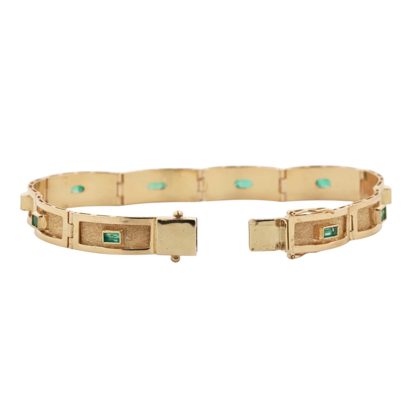 18K Yellow Gold Natural Emerald Panel Link Bracelet 0.60CTW 6.5" Estate