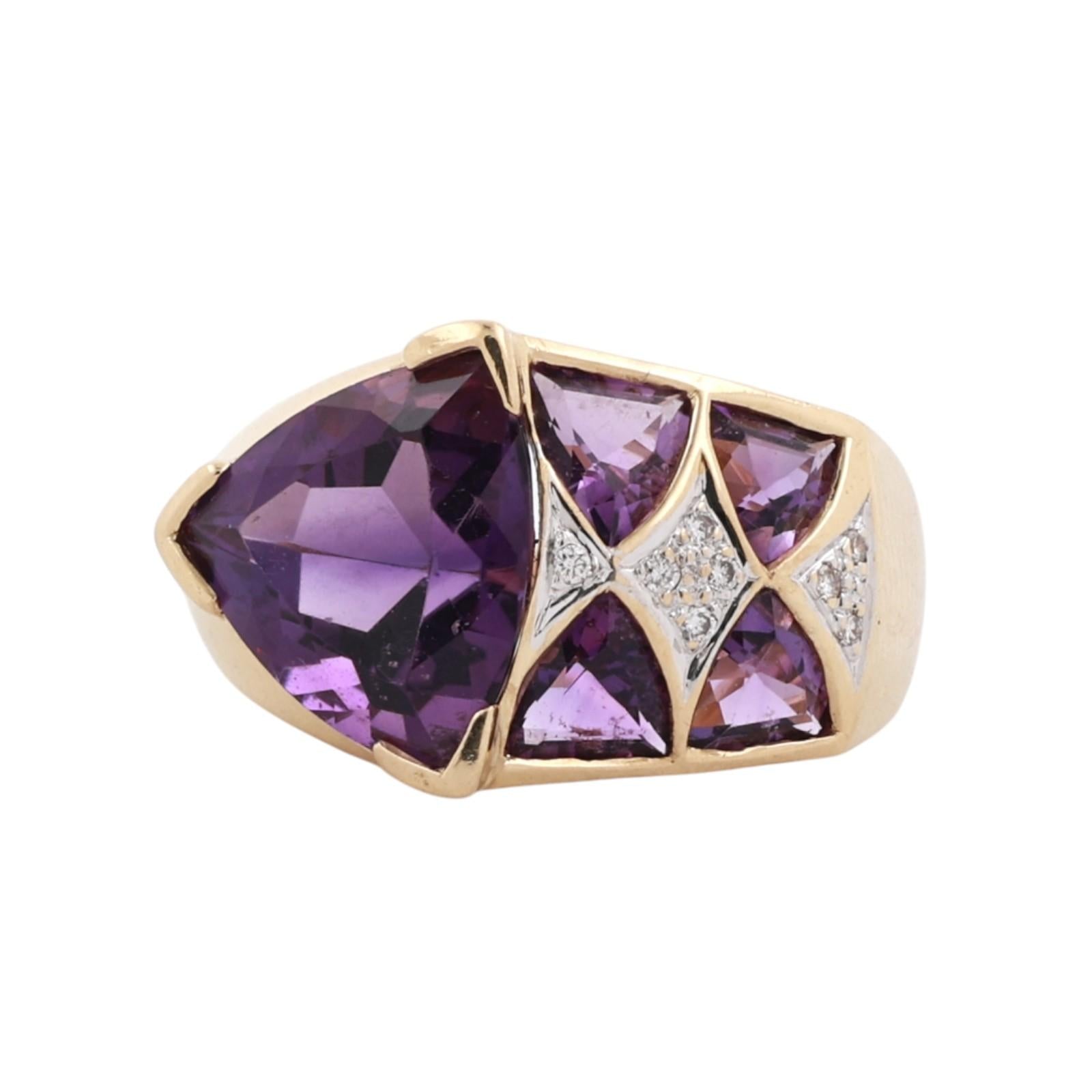 Two-Tone Gold 5.08CTW Amethyst and Diamond Geometric Estate Ring Size 5.75