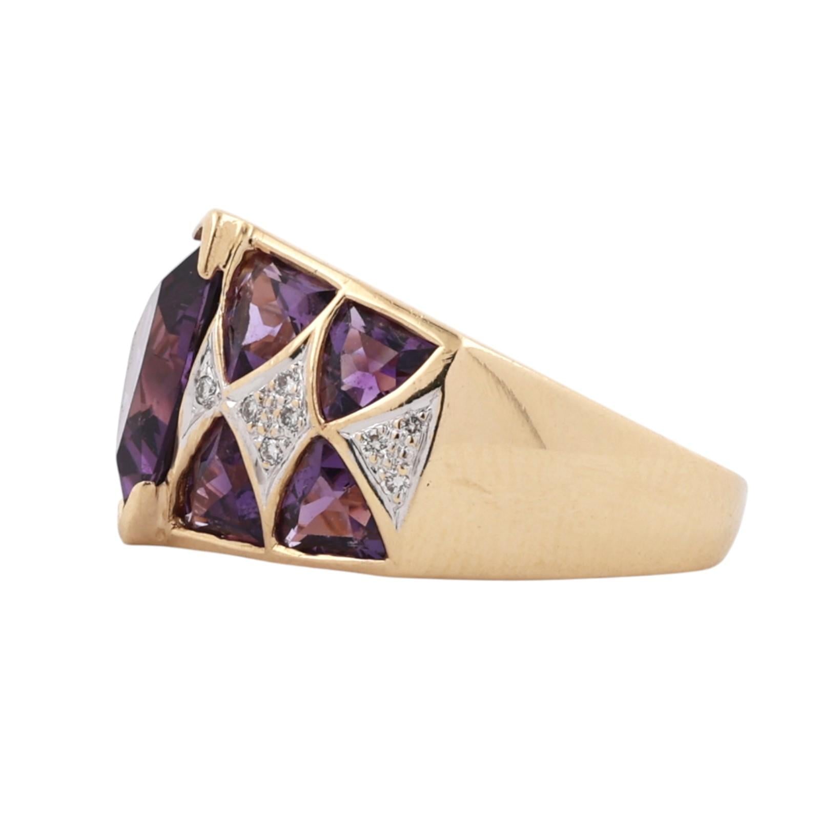 Two-Tone Gold 5.08CTW Amethyst and Diamond Geometric Estate Ring Size 5.75