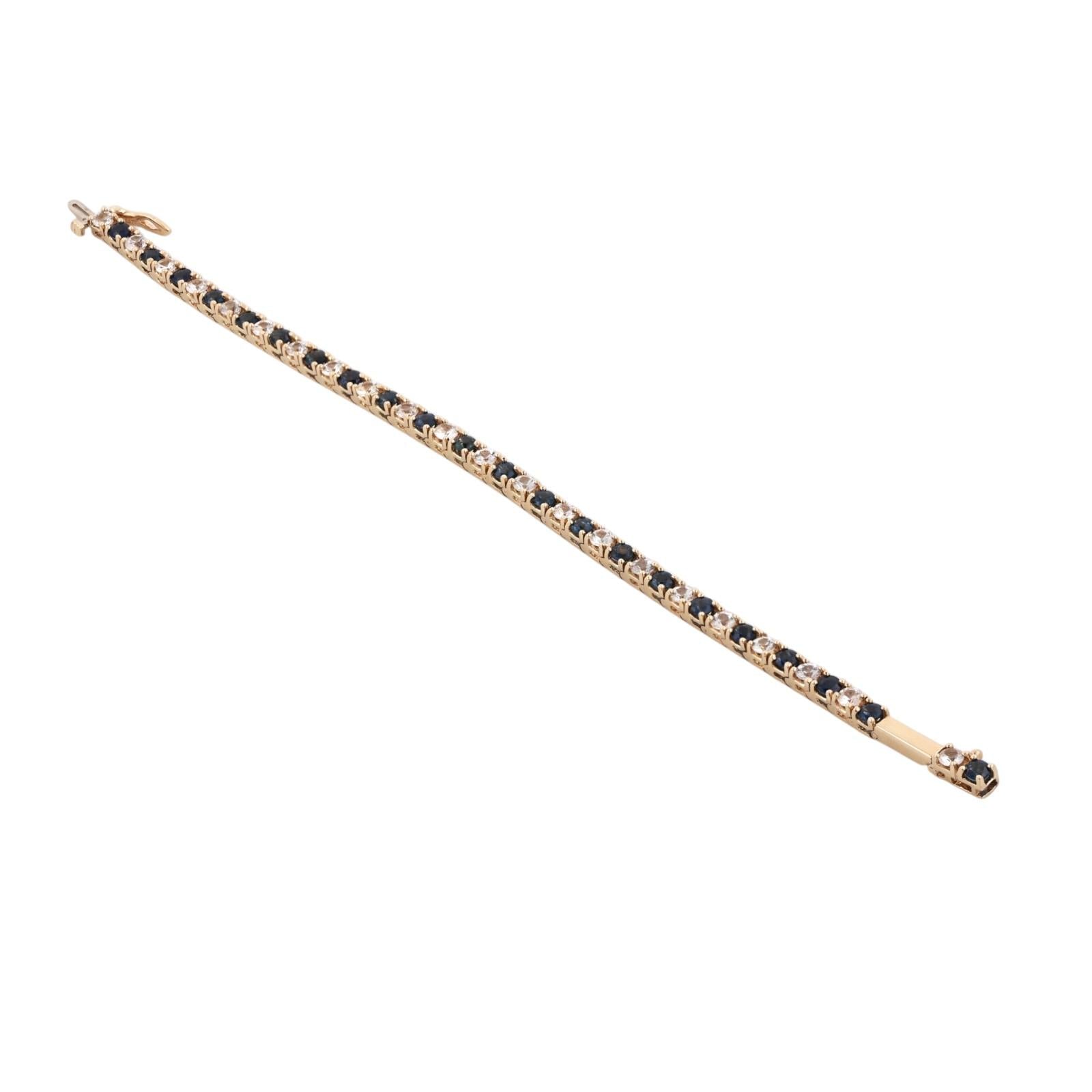 14K Yellow Gold 6.60CTW Blue And White Sapphire Tennis Bracelet 7.5" Estate