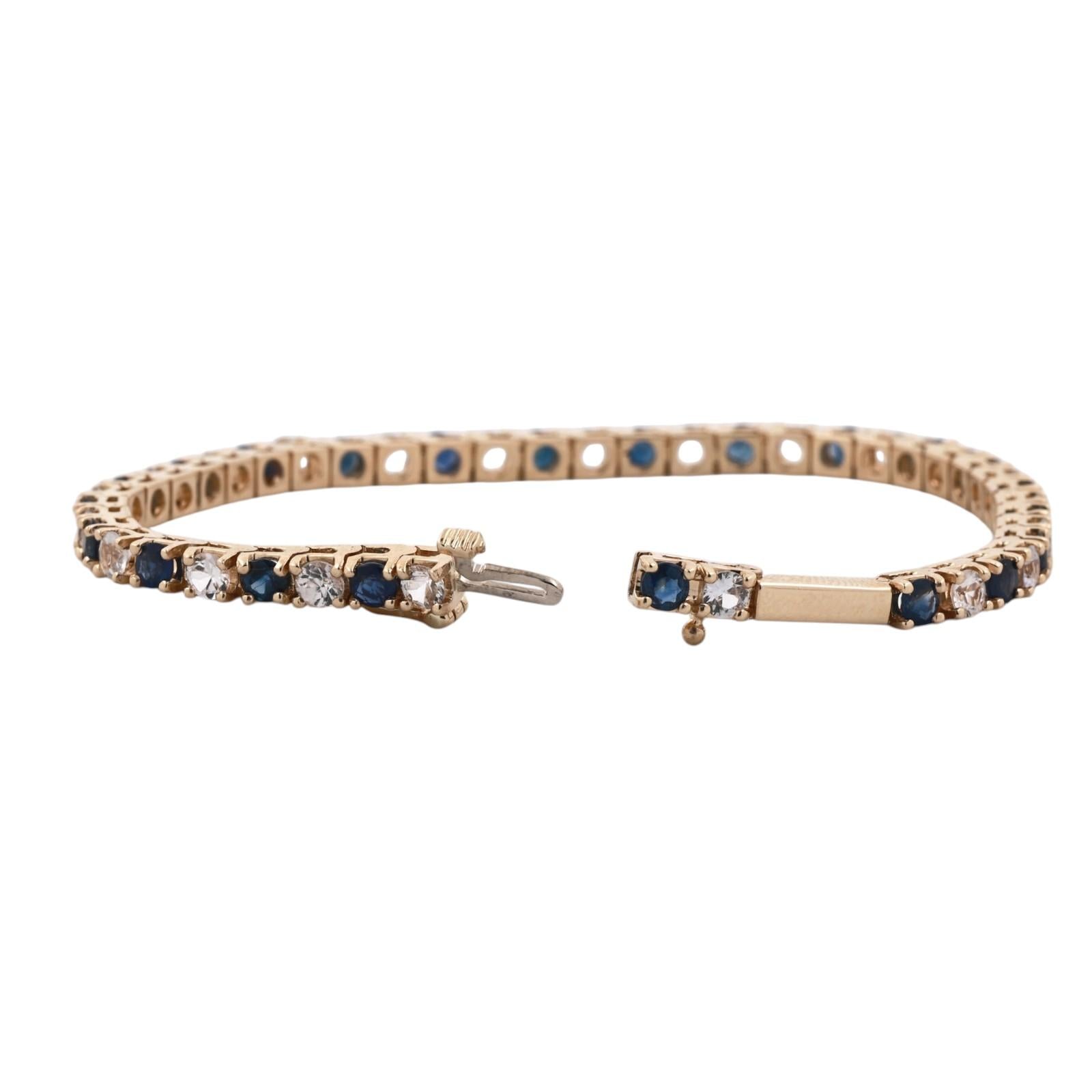 14K Yellow Gold 6.60CTW Blue And White Sapphire Tennis Bracelet 7.5" Estate