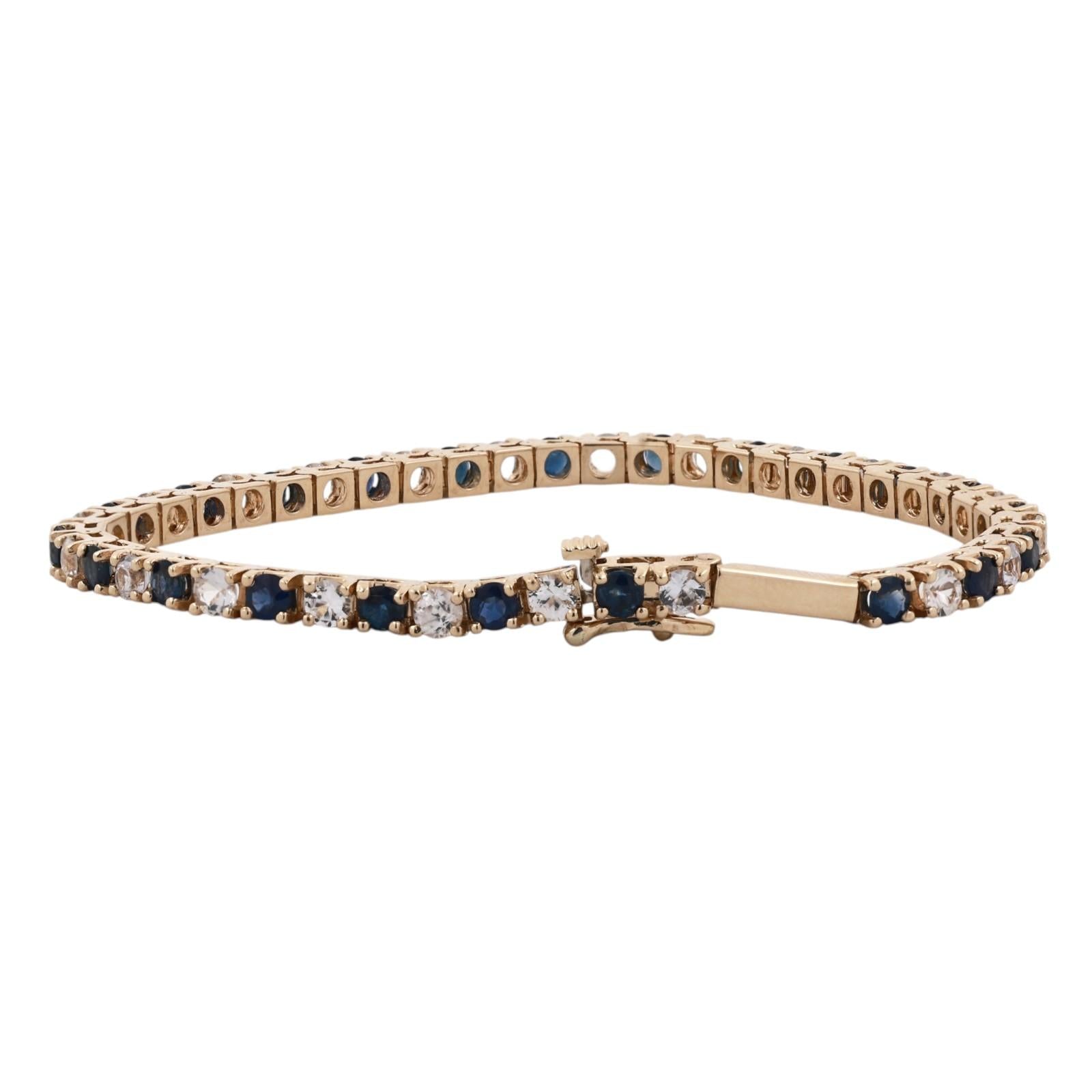 14K Yellow Gold 6.60CTW Blue And White Sapphire Tennis Bracelet 7.5" Estate
