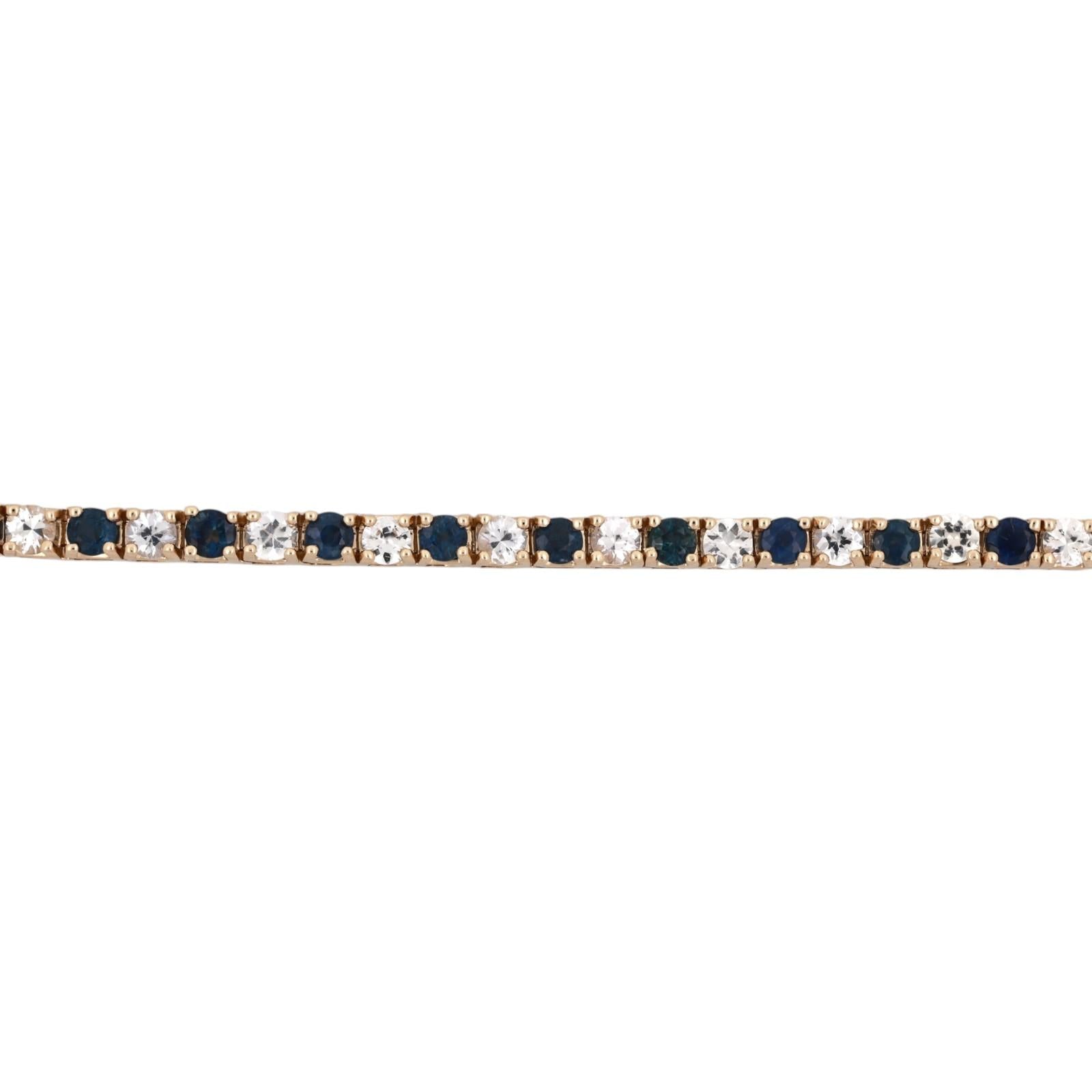 14K Yellow Gold 6.60CTW Blue And White Sapphire Tennis Bracelet 7.5" Estate