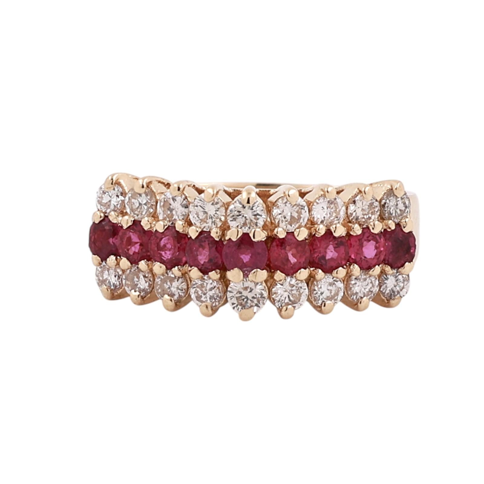 Ruby Diamond Anniversary Band Ring 14K Yellow Gold 1.56CTW Size 7.25 Estate
